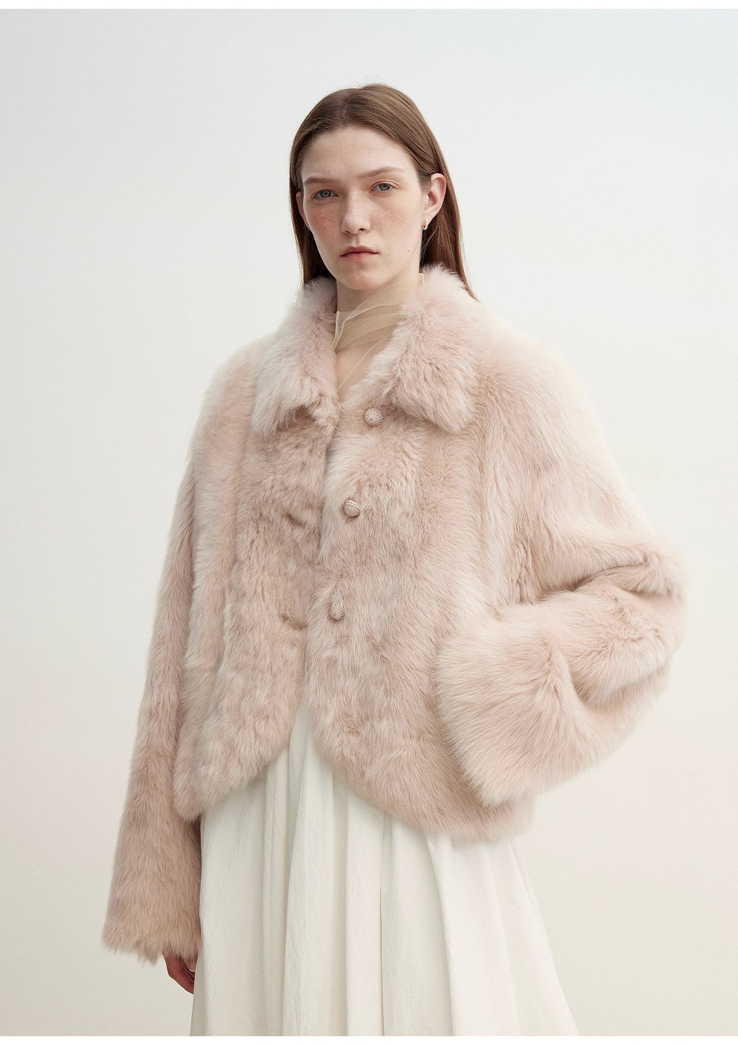 "Autumn Secret" Pink Lapel Tuscan Straight Fur Sheepskin Short Jacket