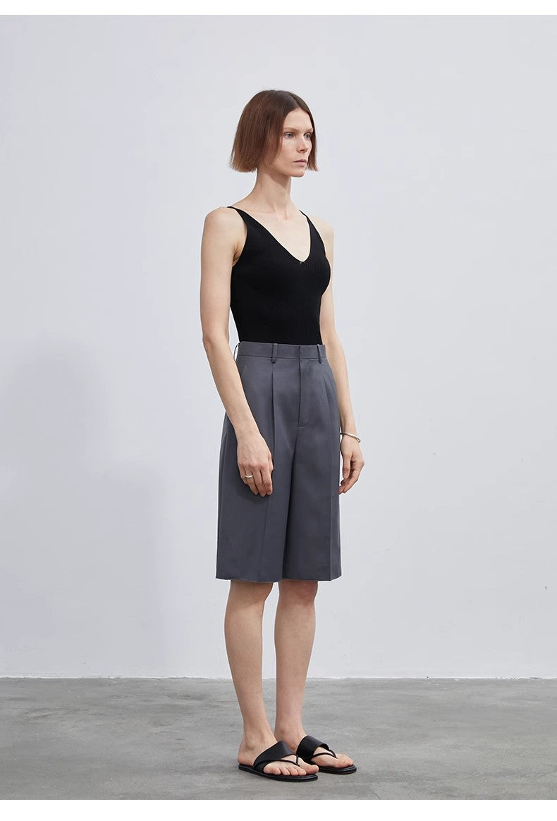 High-Density Mixed Color Cotton and Linen Raw Edge Straight-Leg Suit Pants