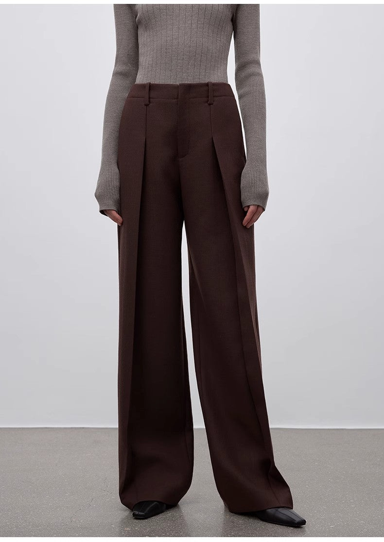 Imported Wool Pleated High-Waisted Straight-Leg All-Match Slimming Suit Trousers