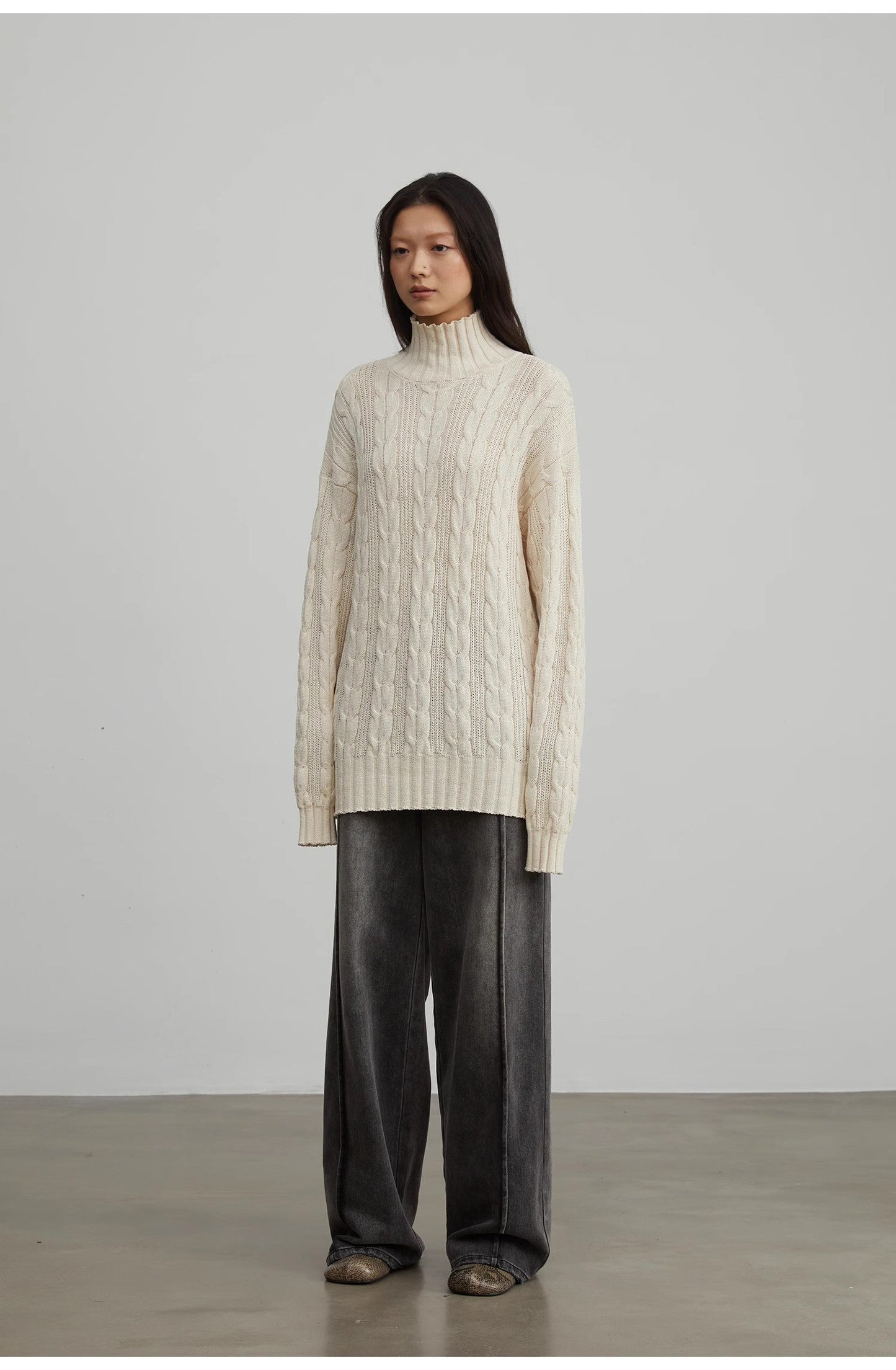 "Warm-Embrace Jacquard"Loose Slimming Straight High Collar Fashion Top 100% Cotton Women's Winter