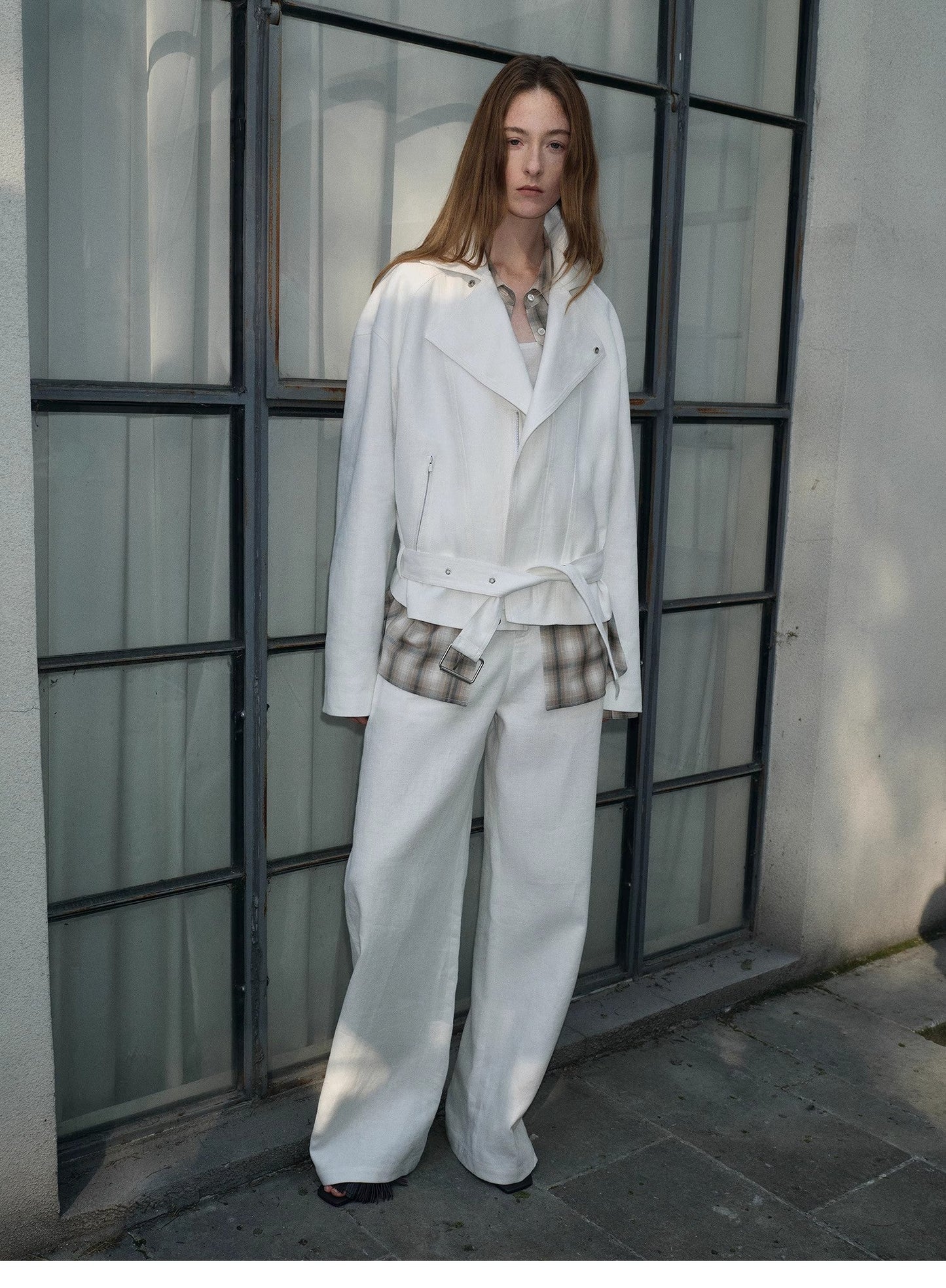 Practical Personality Linen Draped Trapezoidal Jacket"Modern Past"