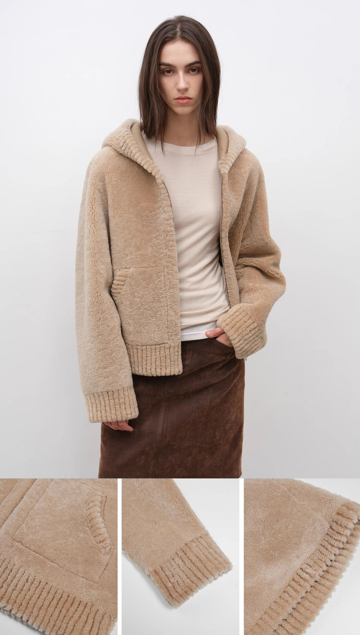 Fireladyfur Women's Hooded Merino Sheepskin Jacket“Bad Boy”