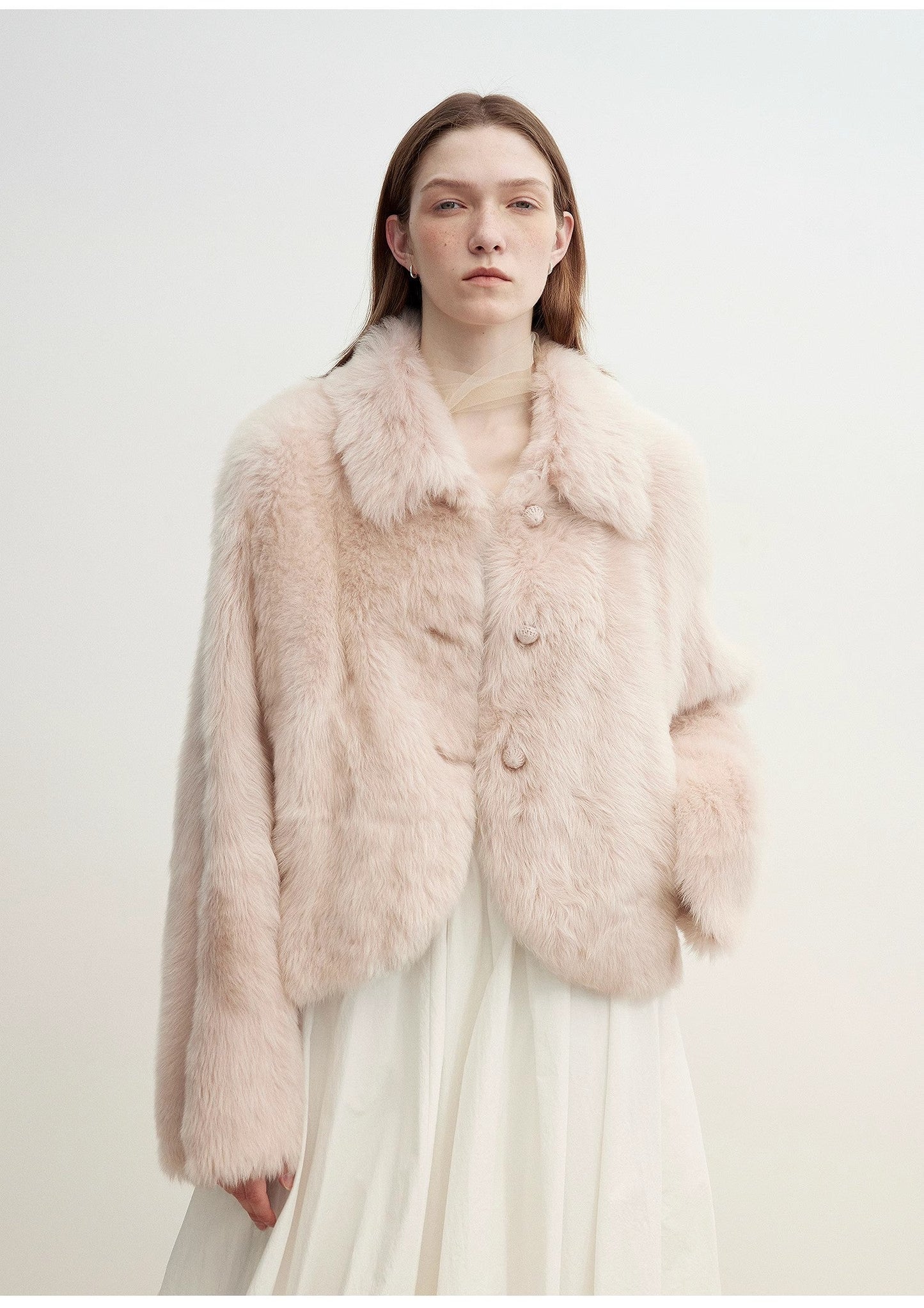 "Autumn Secret" Pink Lapel Tuscan Straight Fur Sheepskin Short Jacket
