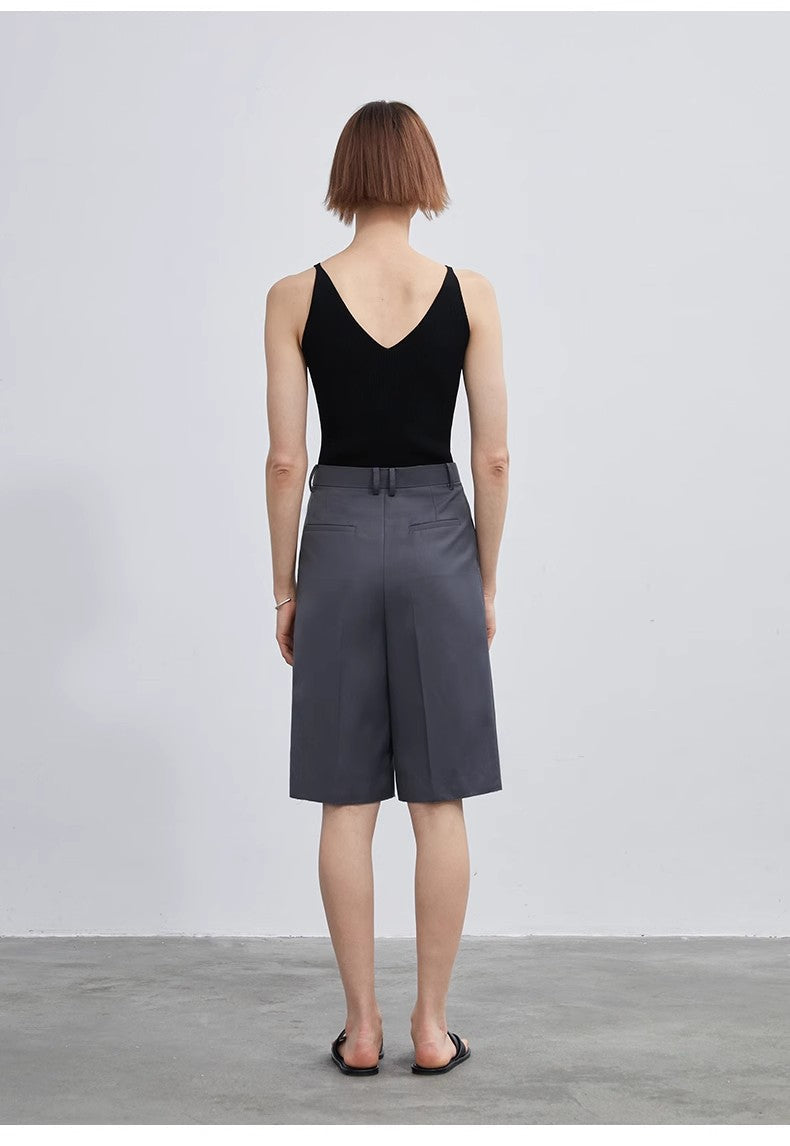 High-Density Mixed Color Cotton and Linen Raw Edge Straight-Leg Suit Pants
