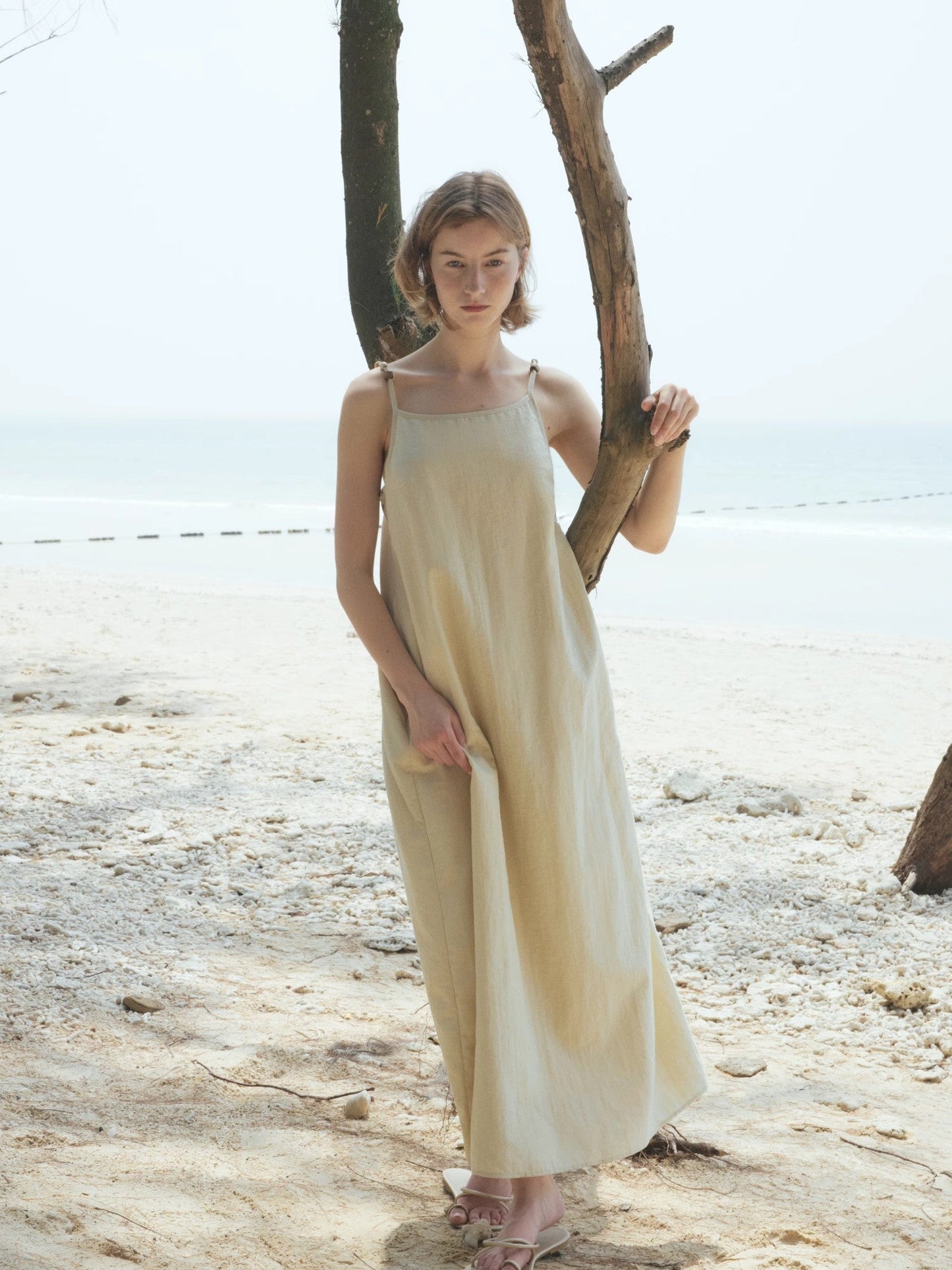 "Island Walk" Cotton Beaded Sling Dress