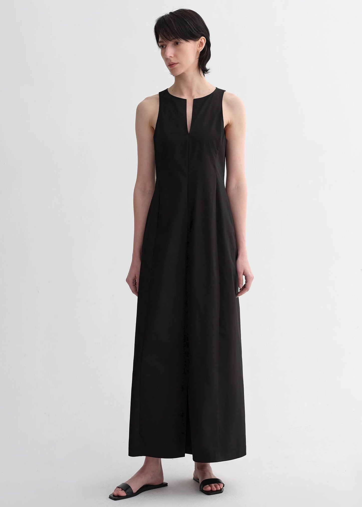 Shaped I-Shaped Pleated V-Neck Commuting Slim-Fitting Split Vest Dress for Women