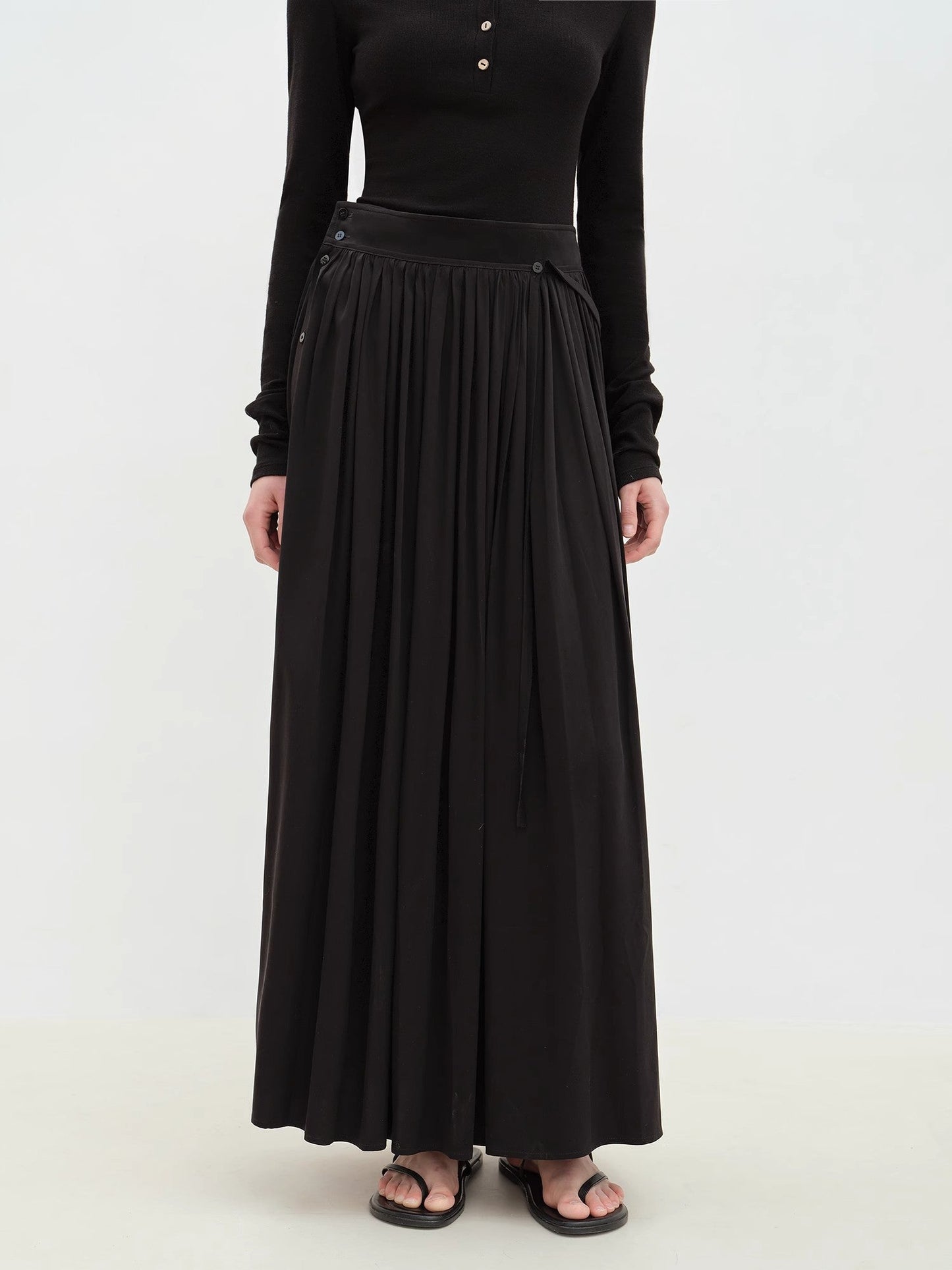 "Floating Lights on the Sea" Adjustable Waist Pleated Straight Skirt