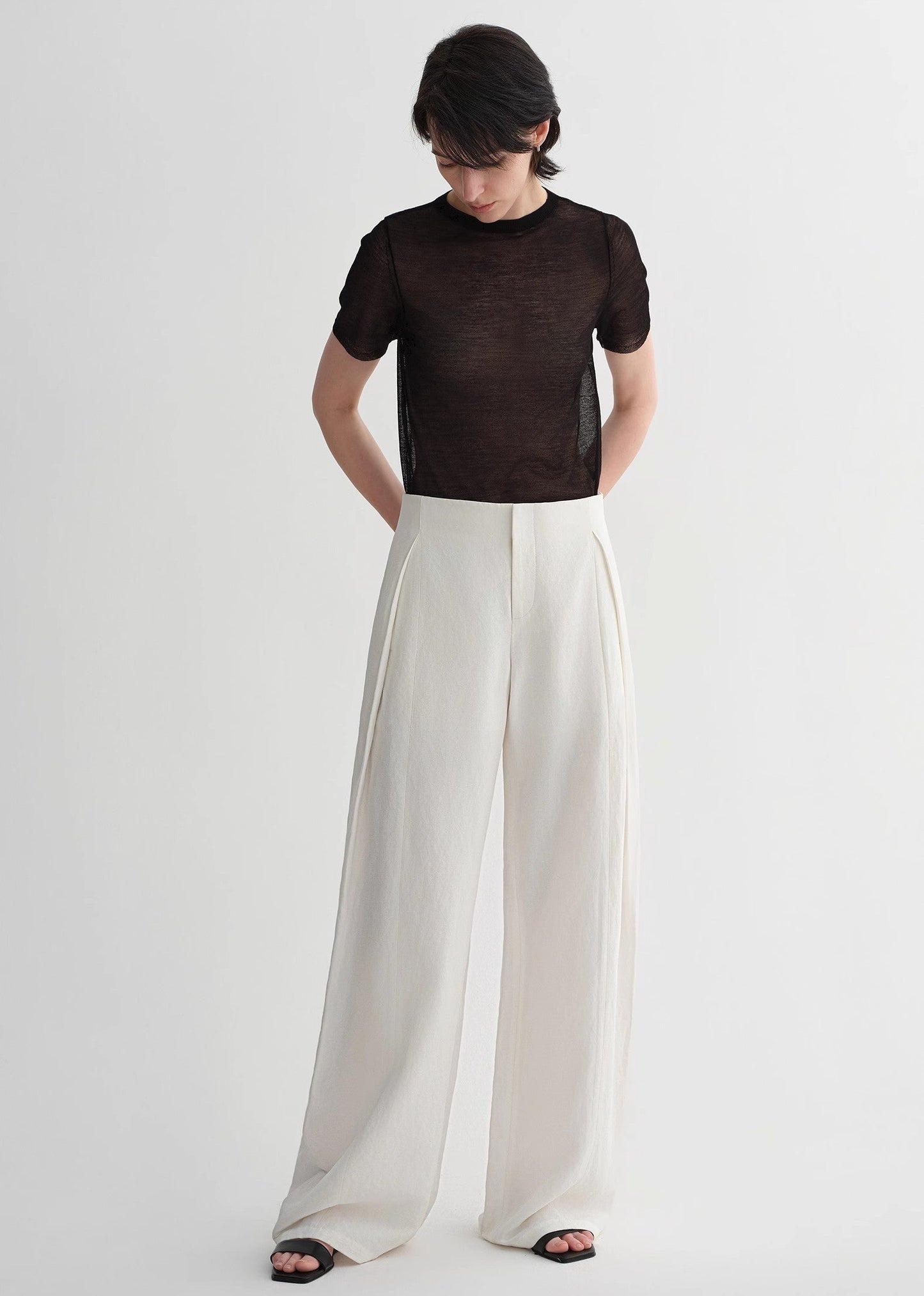 Silk Linen Waistless Three-Dimensional Pleated Wide-Leg Pants for Women