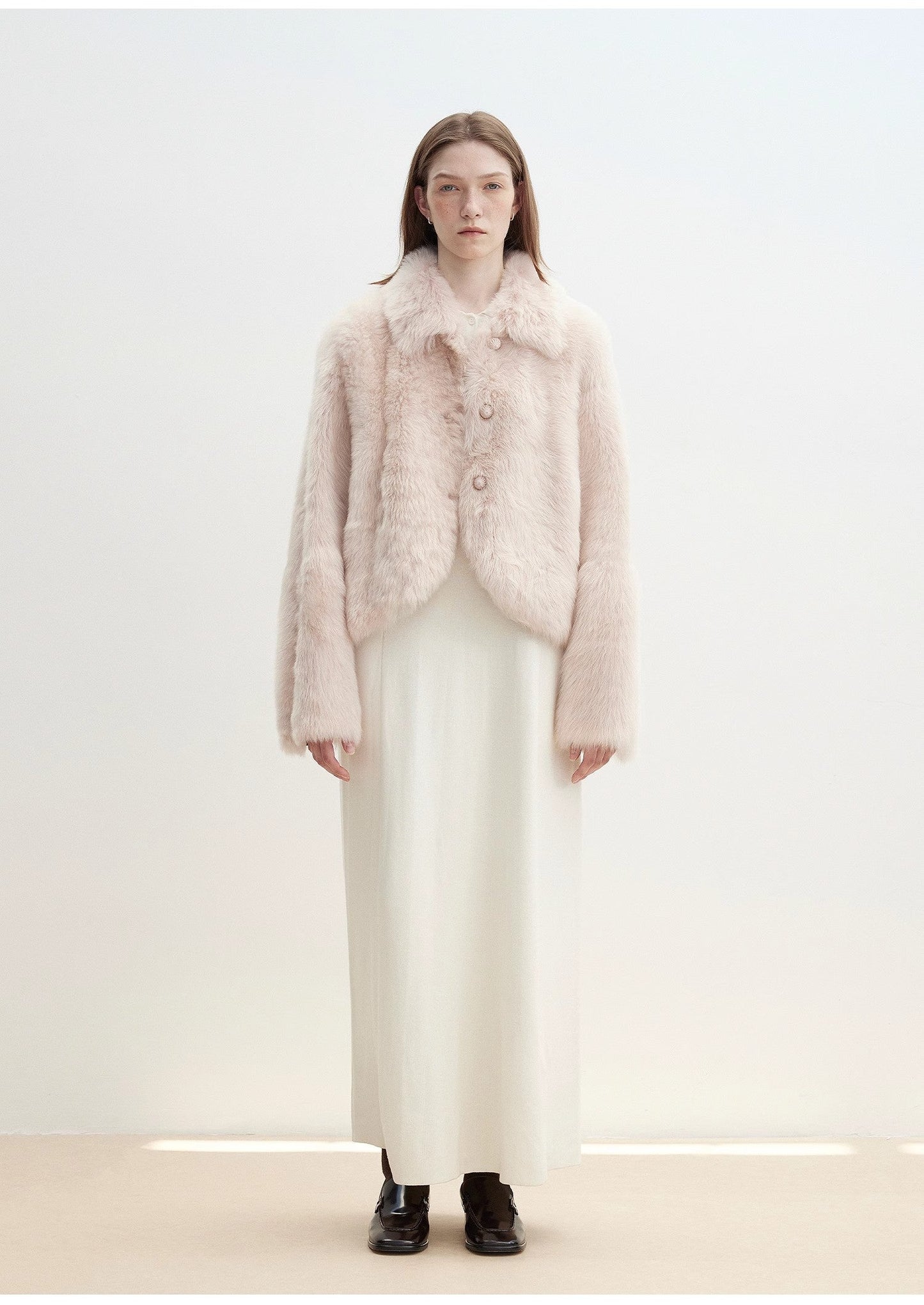"Autumn Secret" Pink Lapel Tuscan Straight Fur Sheepskin Short Jacket