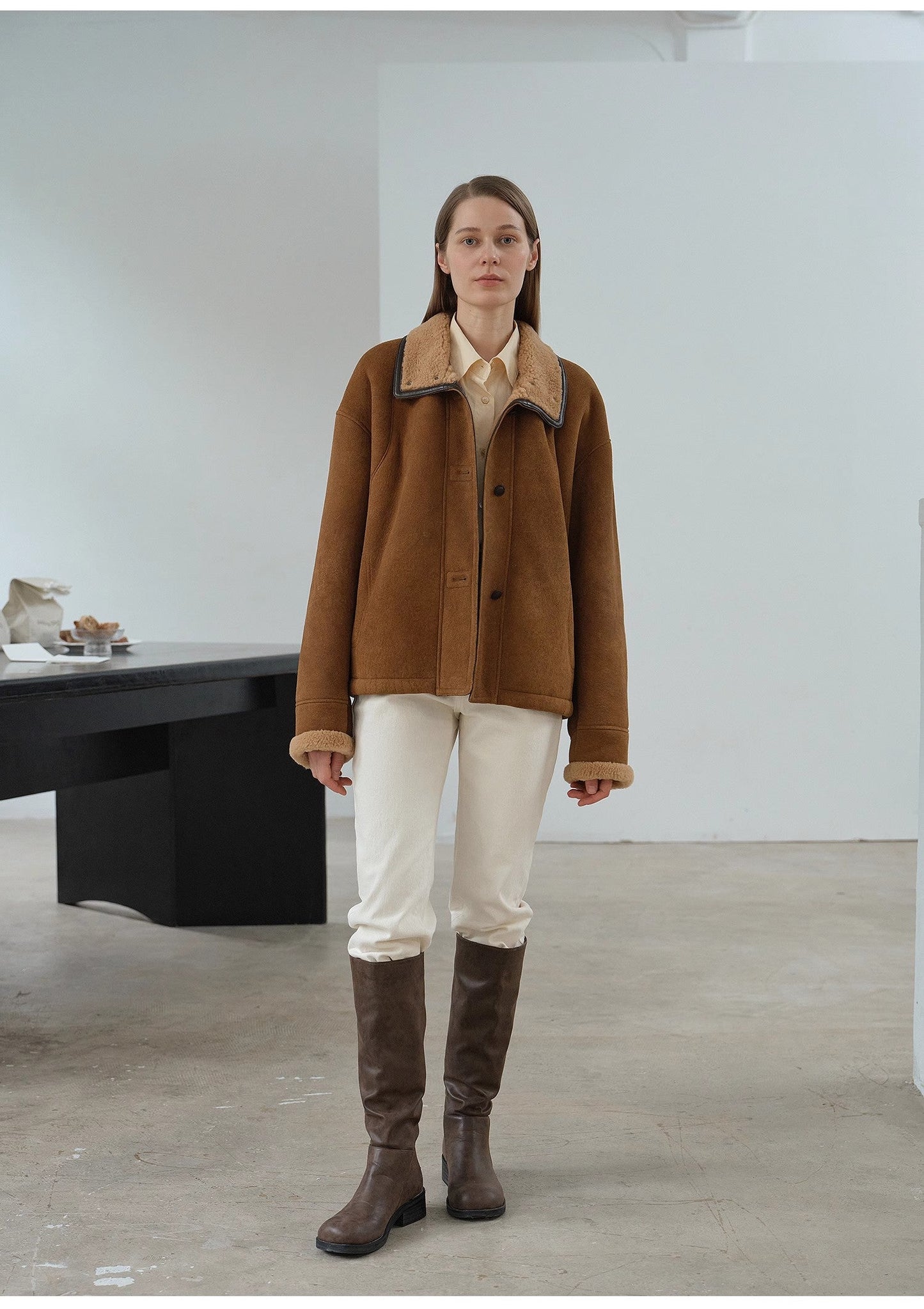 Fireladyfur Women's Shearling Coat - Merino Wool Stand-Up Fur Collar Knight's Contract