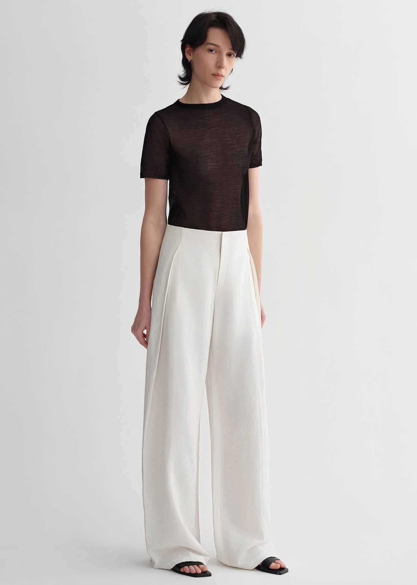 Silk Linen Waistless Three-Dimensional Pleated Wide-Leg Pants for Women