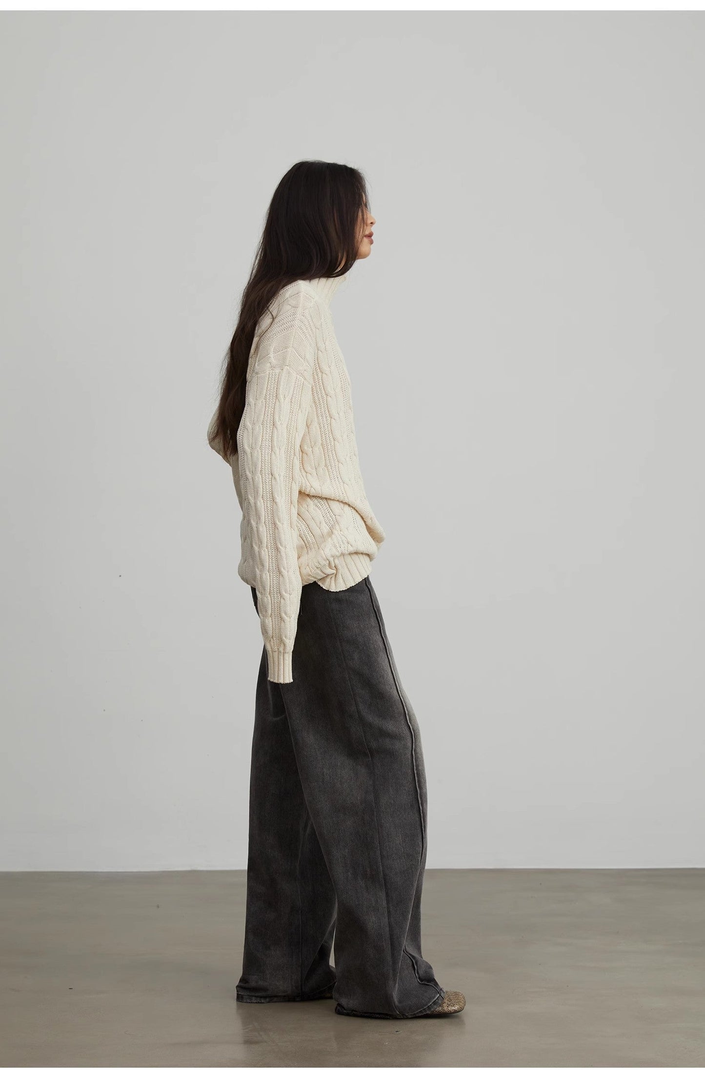 "Warm-Embrace Jacquard"Loose Slimming Straight High Collar Fashion Top 100% Cotton Women's Winter