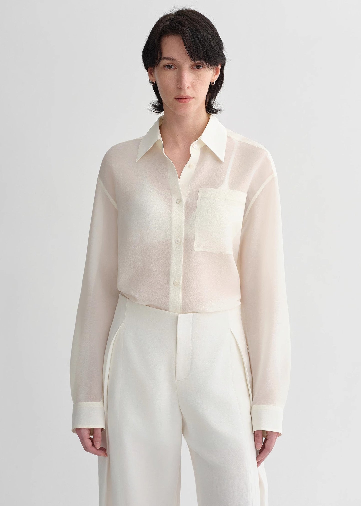 Classic Silhouette Mulberry Silk Acetate Transparent Smooth and Loose Multi-Color Spring and Summer Shirt for Women