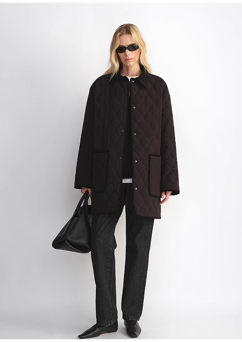 Diamond Texture Splicing Lapel 90 White Goose Down Barn Jacket Down Jacket Women