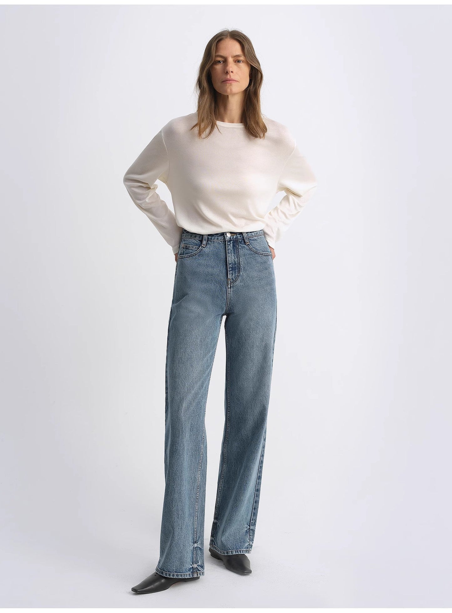 Classic Retro Old Money Style, Washed Organic Cotton, Retro Straight Slim Jeans