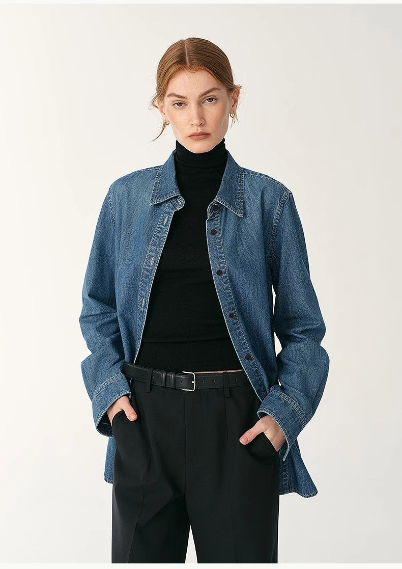 Italian Imported BERTO Denim Classic Old Money Style Lapel Shirt for Women