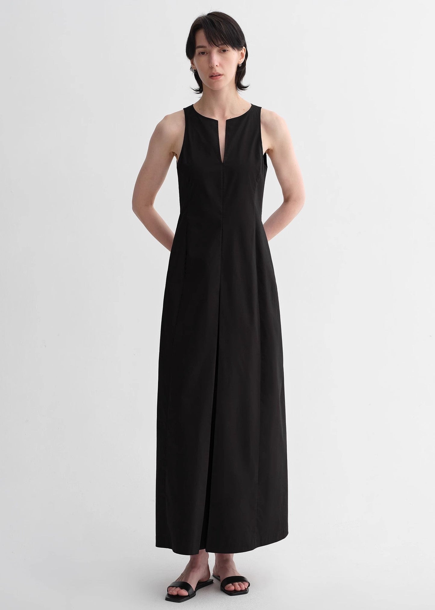 Shaped I-Shaped Pleated V-Neck Commuting Slim-Fitting Split Vest Dress for Women