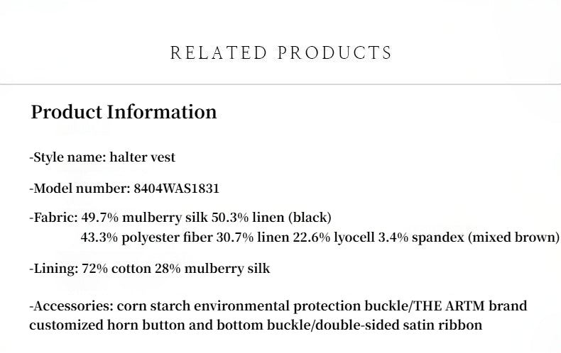 Silk Linen Halterneck Sleeveless Short Vest Women's Top