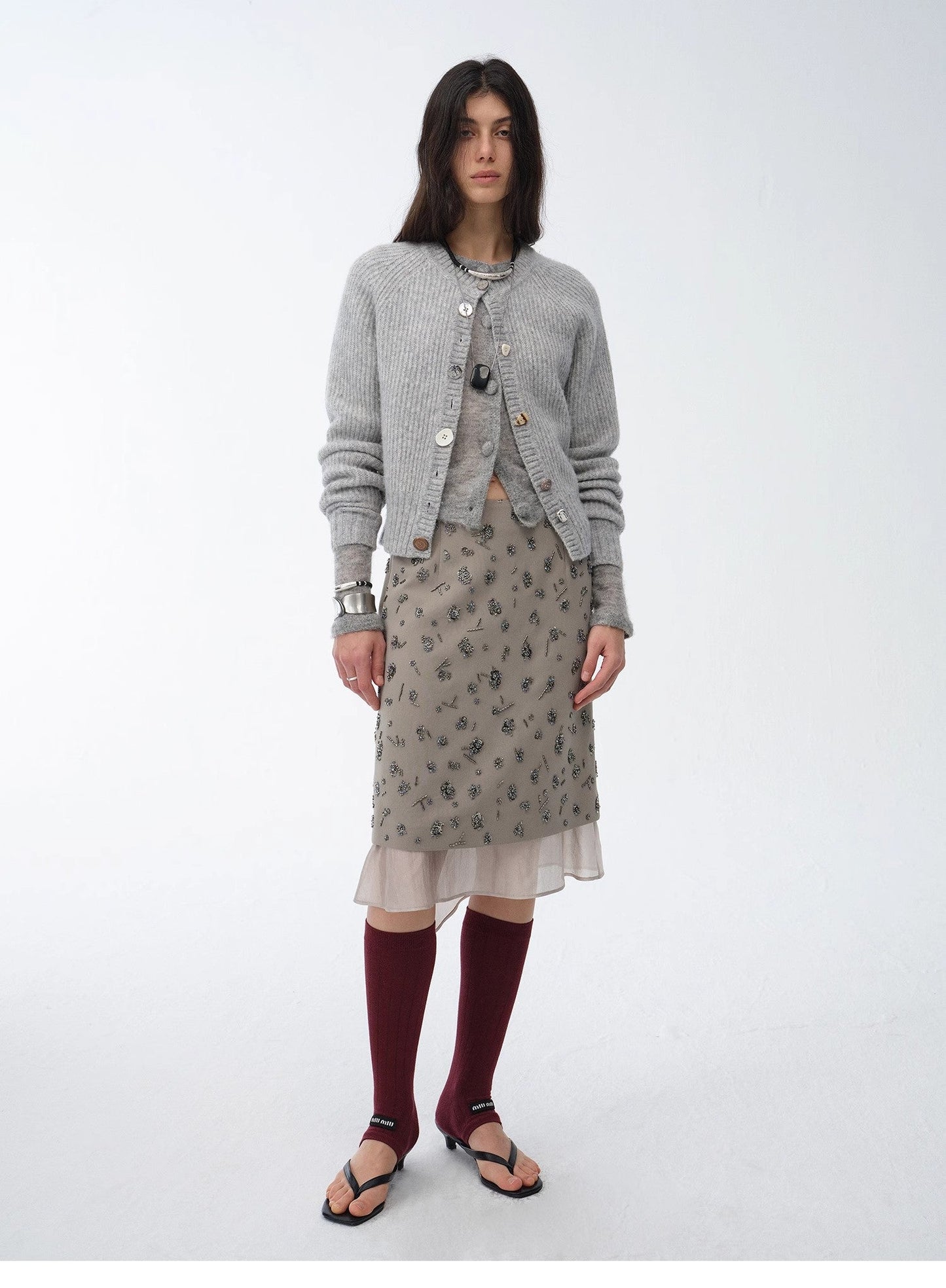 "Hokkaido Weaving Love" Wool Blend Crew Neck Cardigan Top