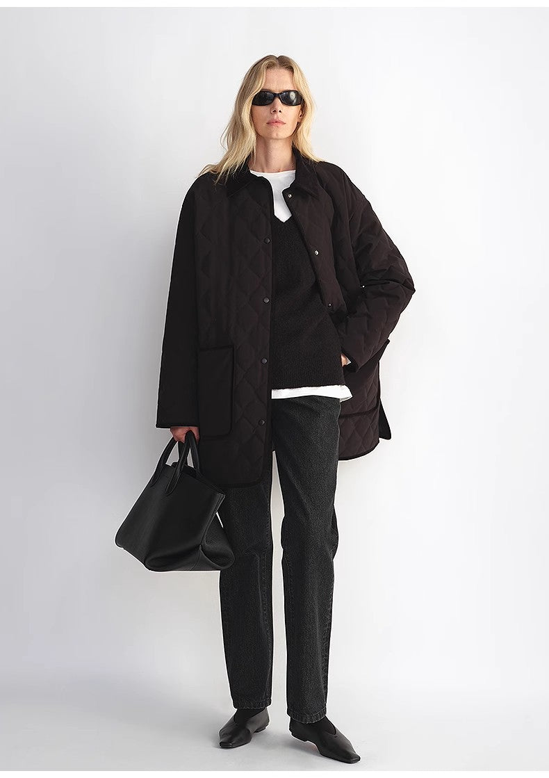 Diamond Texture Splicing Lapel 90 White Goose Down Barn Jacket Down Jacket Women