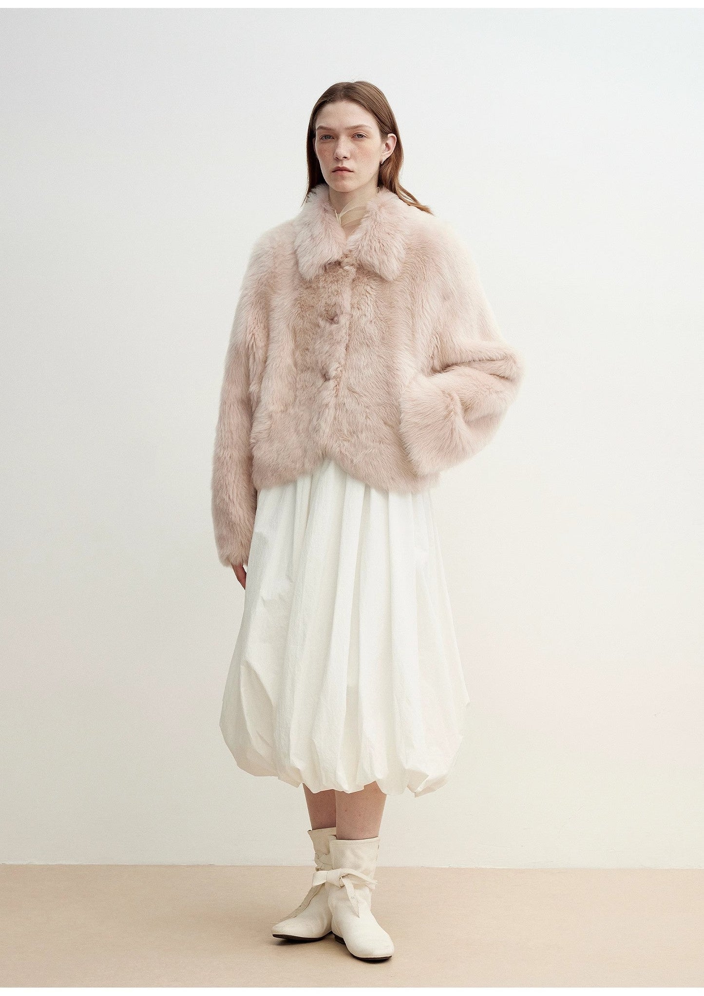 "Autumn Secret" Pink Lapel Tuscan Straight Fur Sheepskin Short Jacket