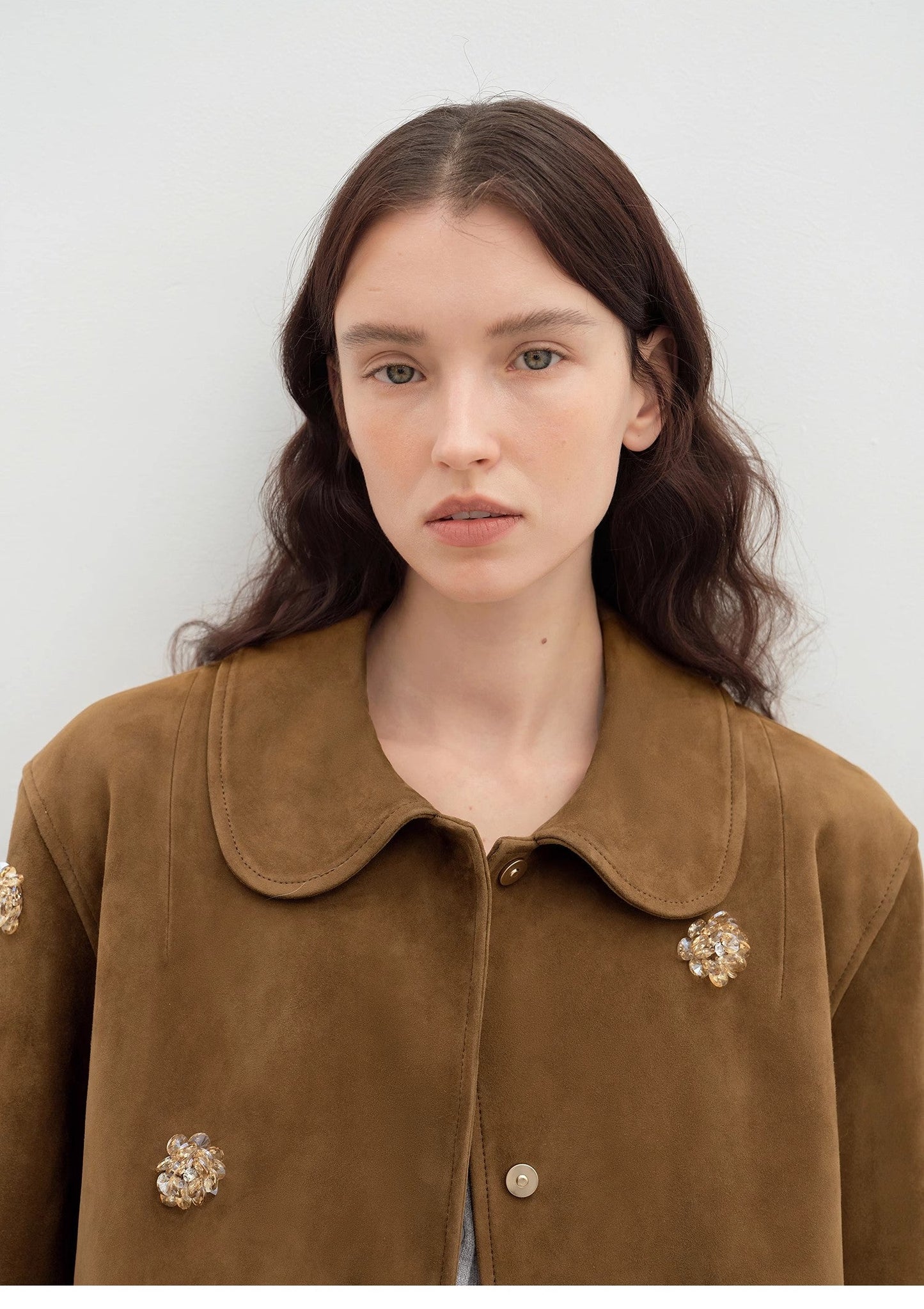 Fireladyfur Women's Short Genuine Leather Jacket With Beading"Velour"