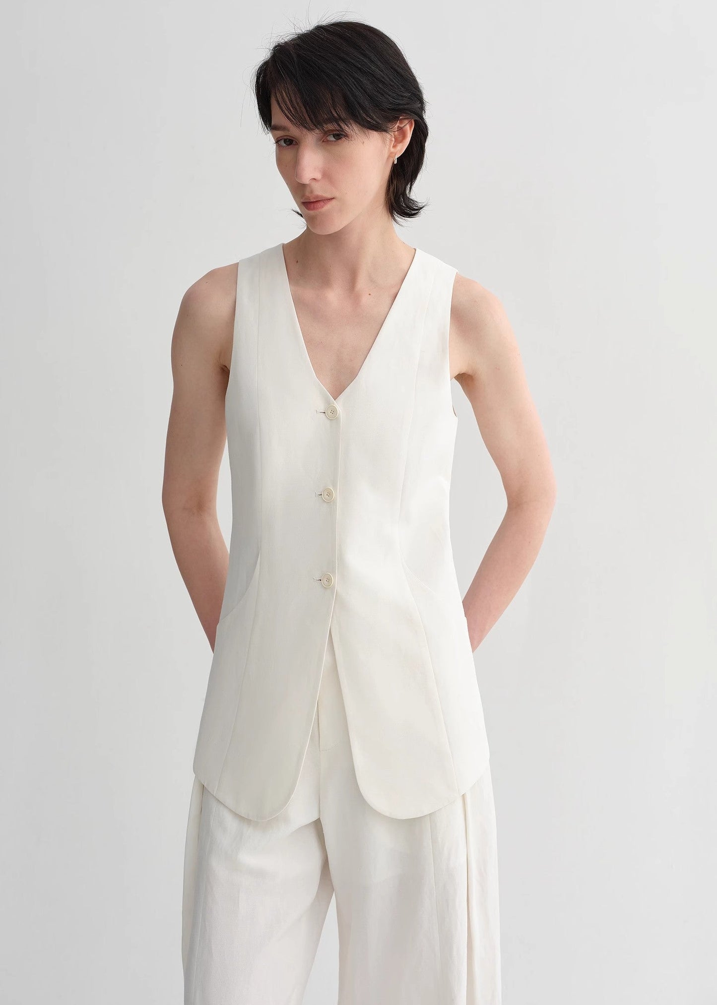 Mulberry Silk Linen V-Neck Vest Summer Suit for Women
