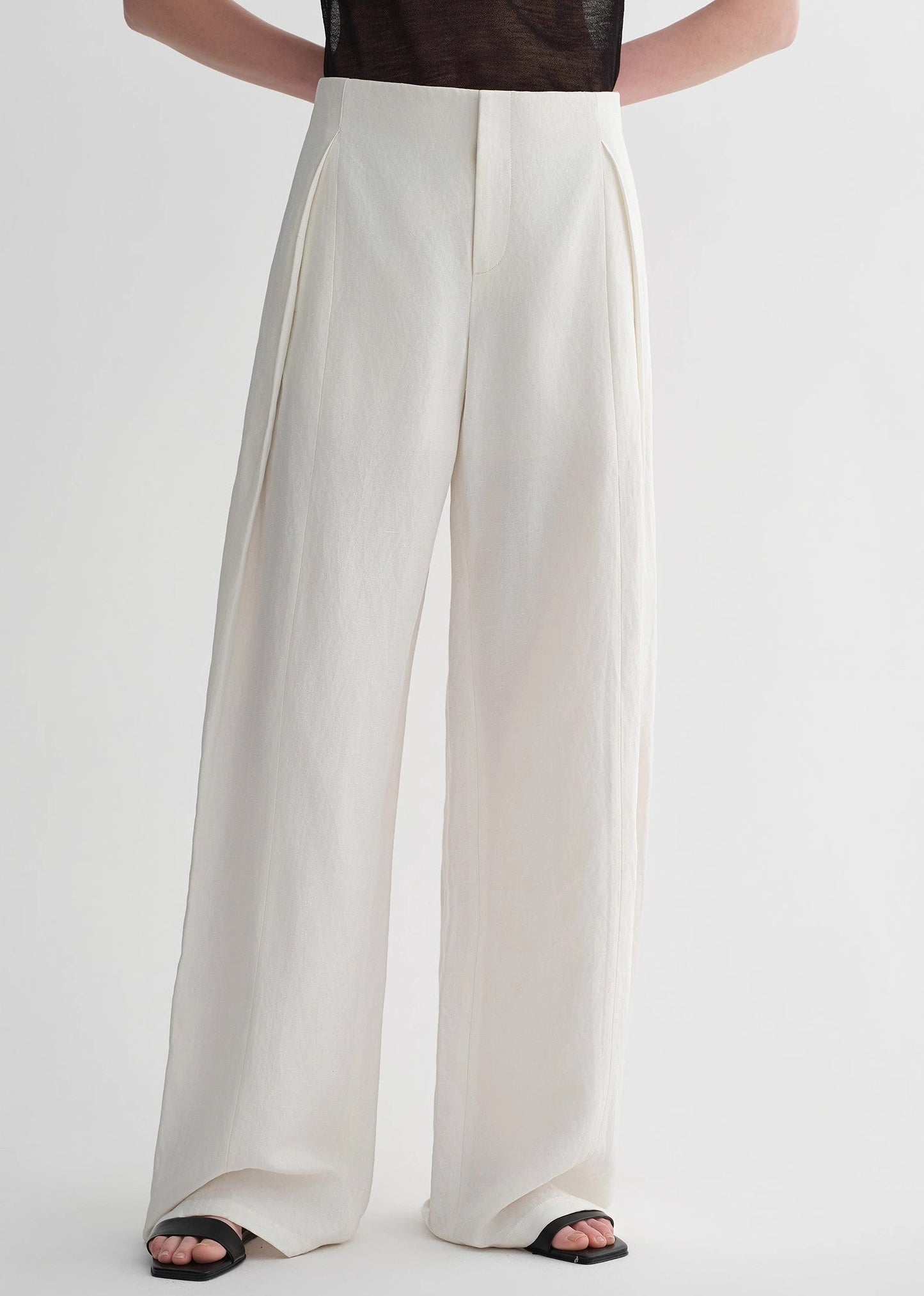 Silk Linen Waistless Three-Dimensional Pleated Wide-Leg Pants for Women