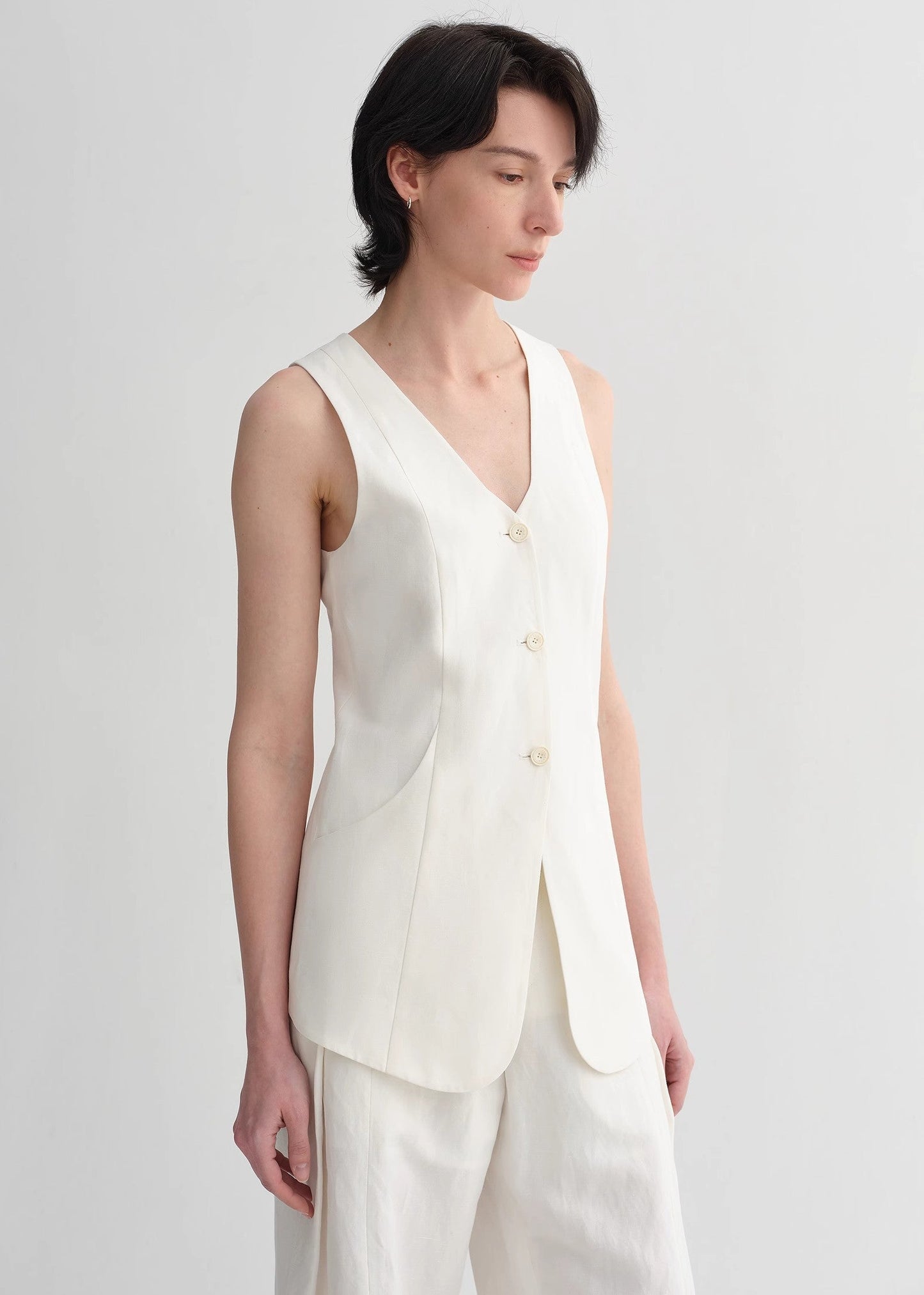 Mulberry Silk Linen V-Neck Vest Summer Suit for Women