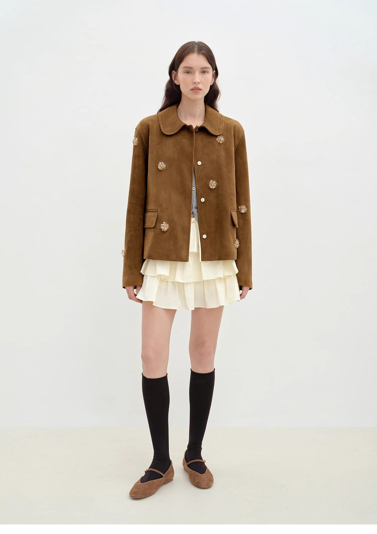 Fireladyfur Women's Short Genuine Leather Jacket With Beading"Velour"