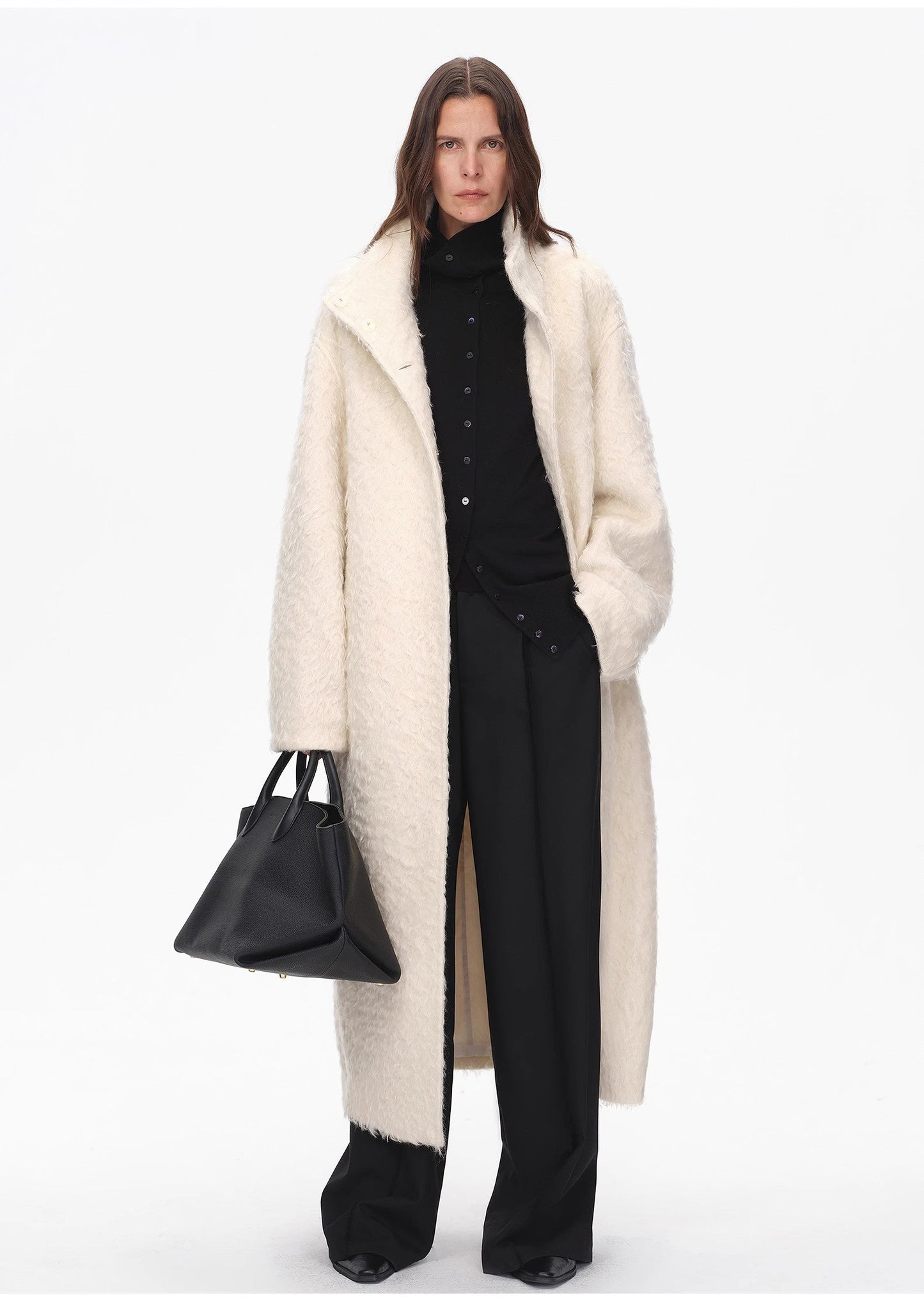 "Song of Snowland"Women's Mohair Wool Stand Collar Coat Autumn and Winter Loose Woolen Coat