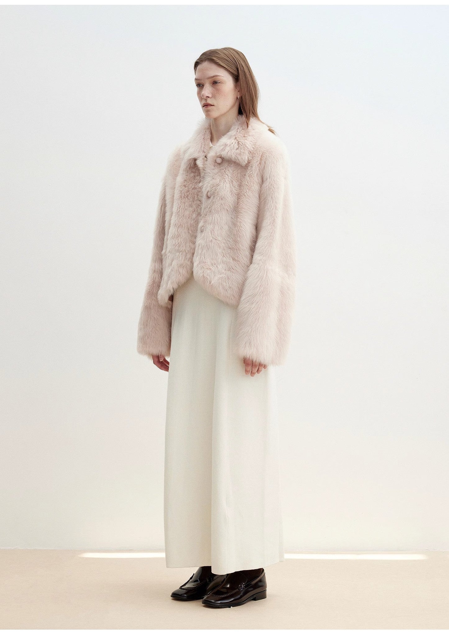 "Autumn Secret" Pink Lapel Tuscan Straight Fur Sheepskin Short Jacket