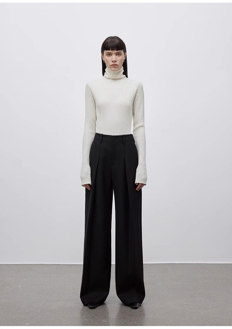 Imported Wool Pleated High-Waisted Straight-Leg All-Match Slimming Suit Trousers