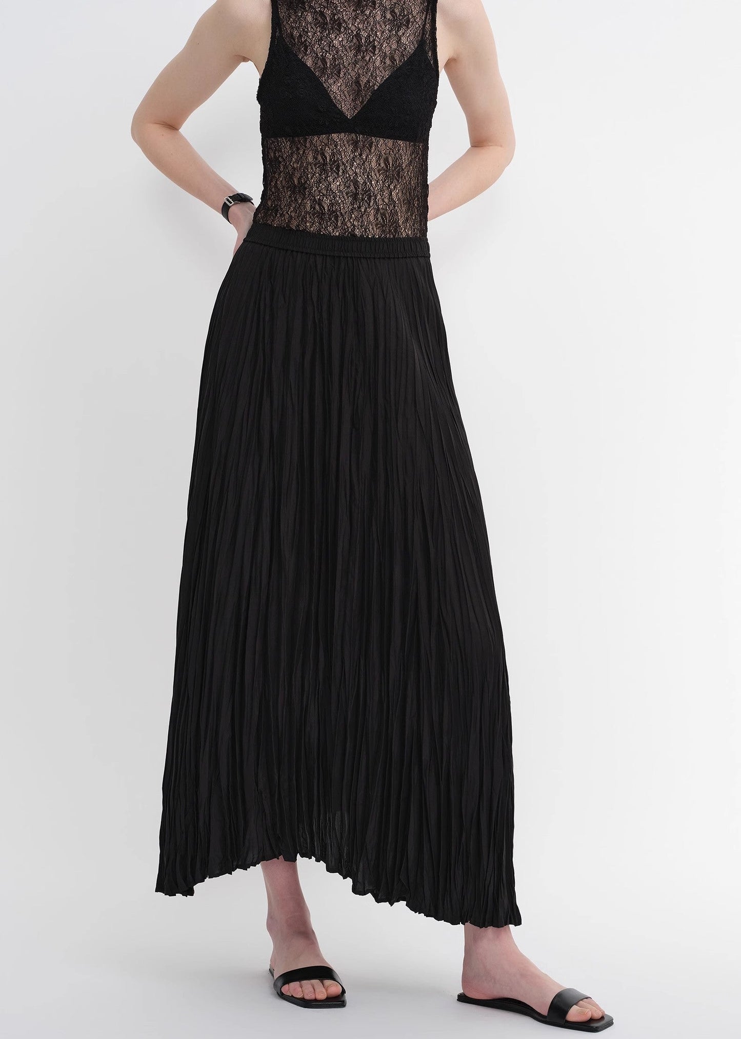 Mulberry Silk Custom Pleated Irregular Hem Skirt for Women