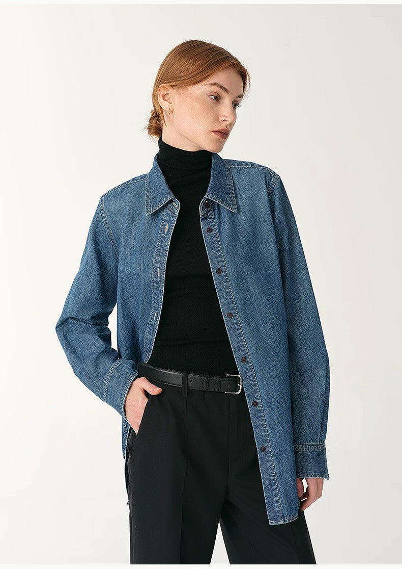 Italian Imported BERTO Denim Classic Old Money Style Lapel Shirt for Women