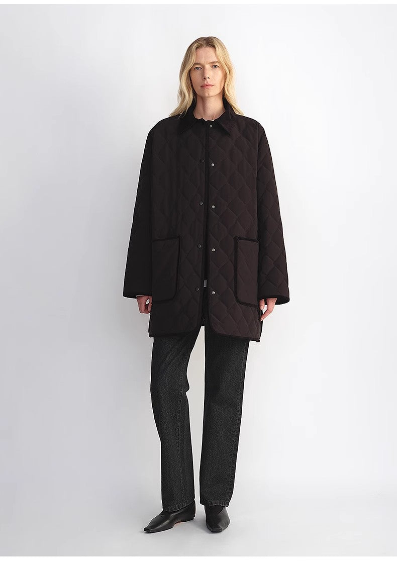 Diamond Texture Splicing Lapel 90 White Goose Down Barn Jacket Down Jacket Women