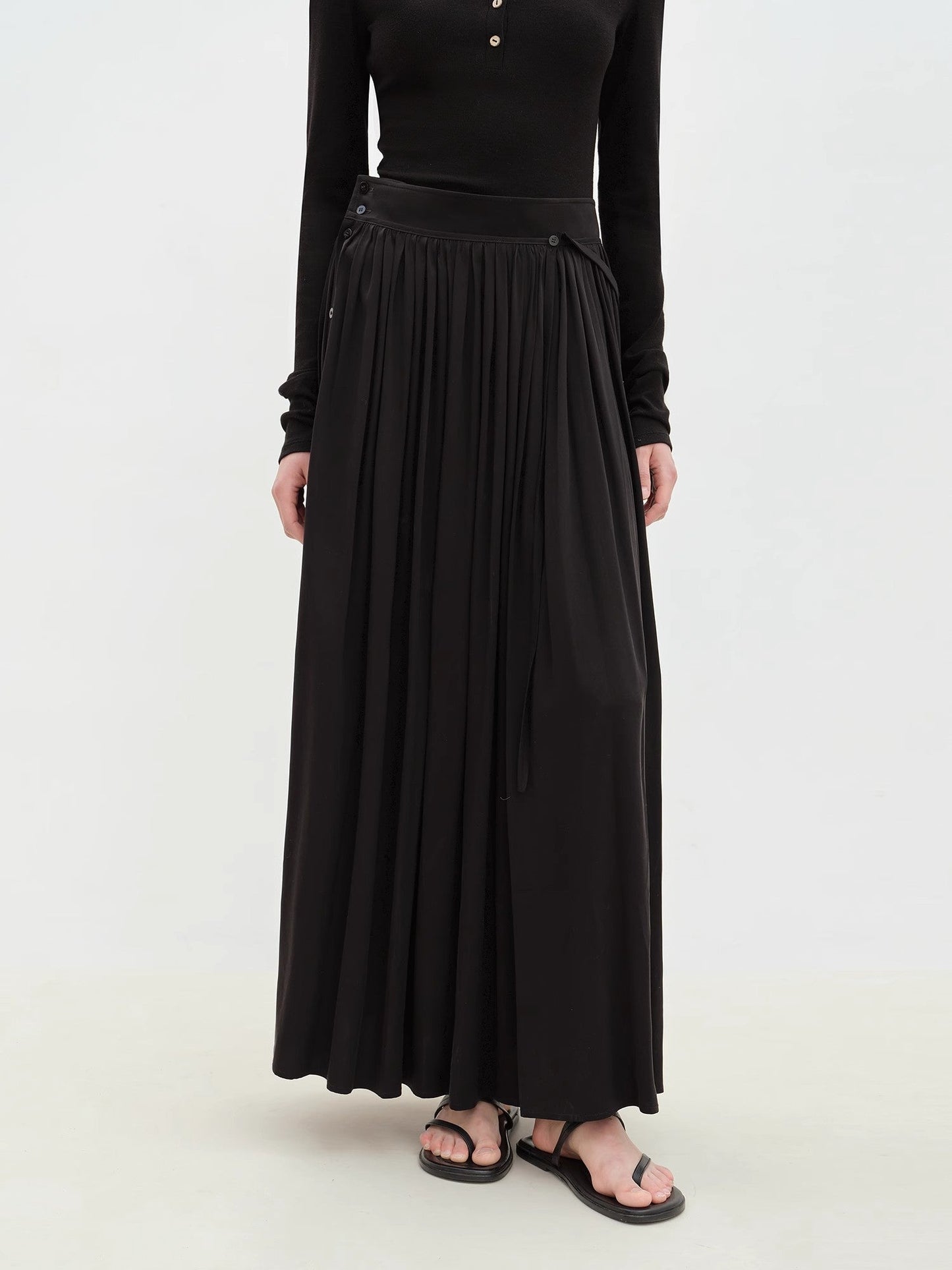 "Floating Lights on the Sea" Adjustable Waist Pleated Straight Skirt