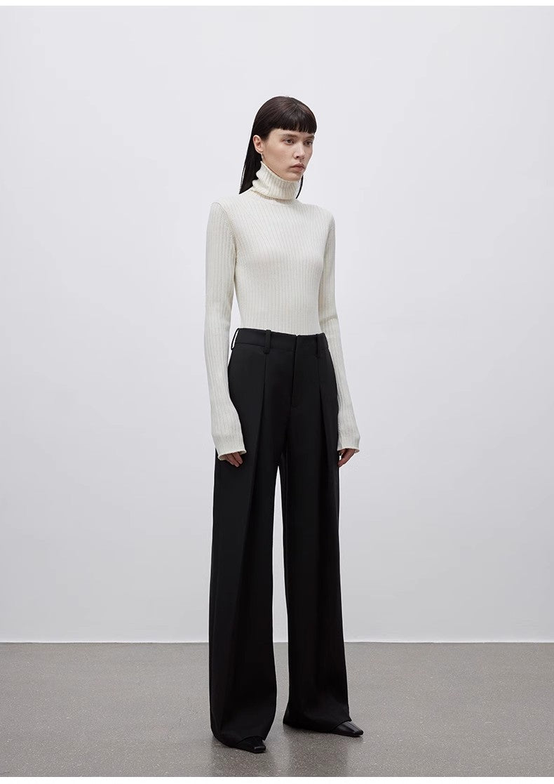 Imported Wool Pleated High-Waisted Straight-Leg All-Match Slimming Suit Trousers