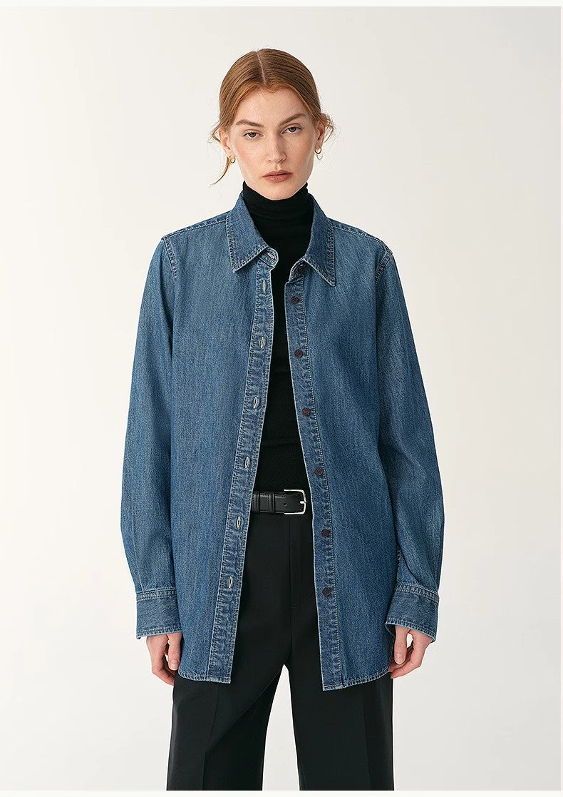 Italian Imported BERTO Denim Classic Old Money Style Lapel Shirt for Women