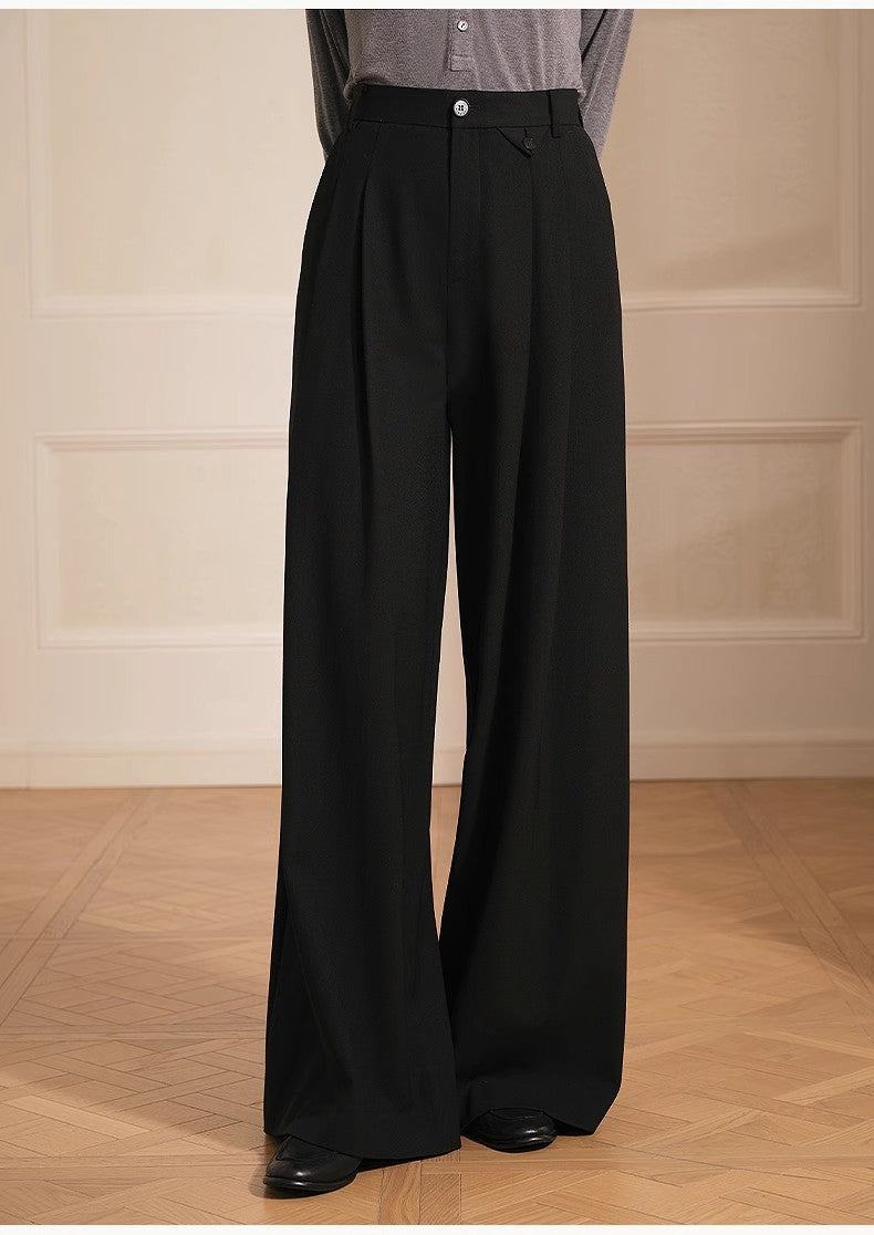 Merino Wool Blended Double Pleated Wide-Leg Pants
