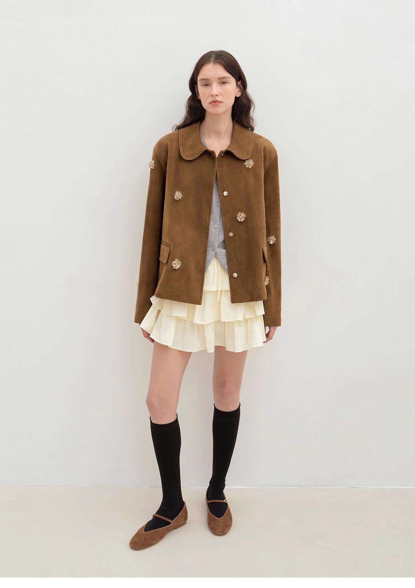 Fireladyfur Women's Short Genuine Leather Jacket With Beading"Velour"