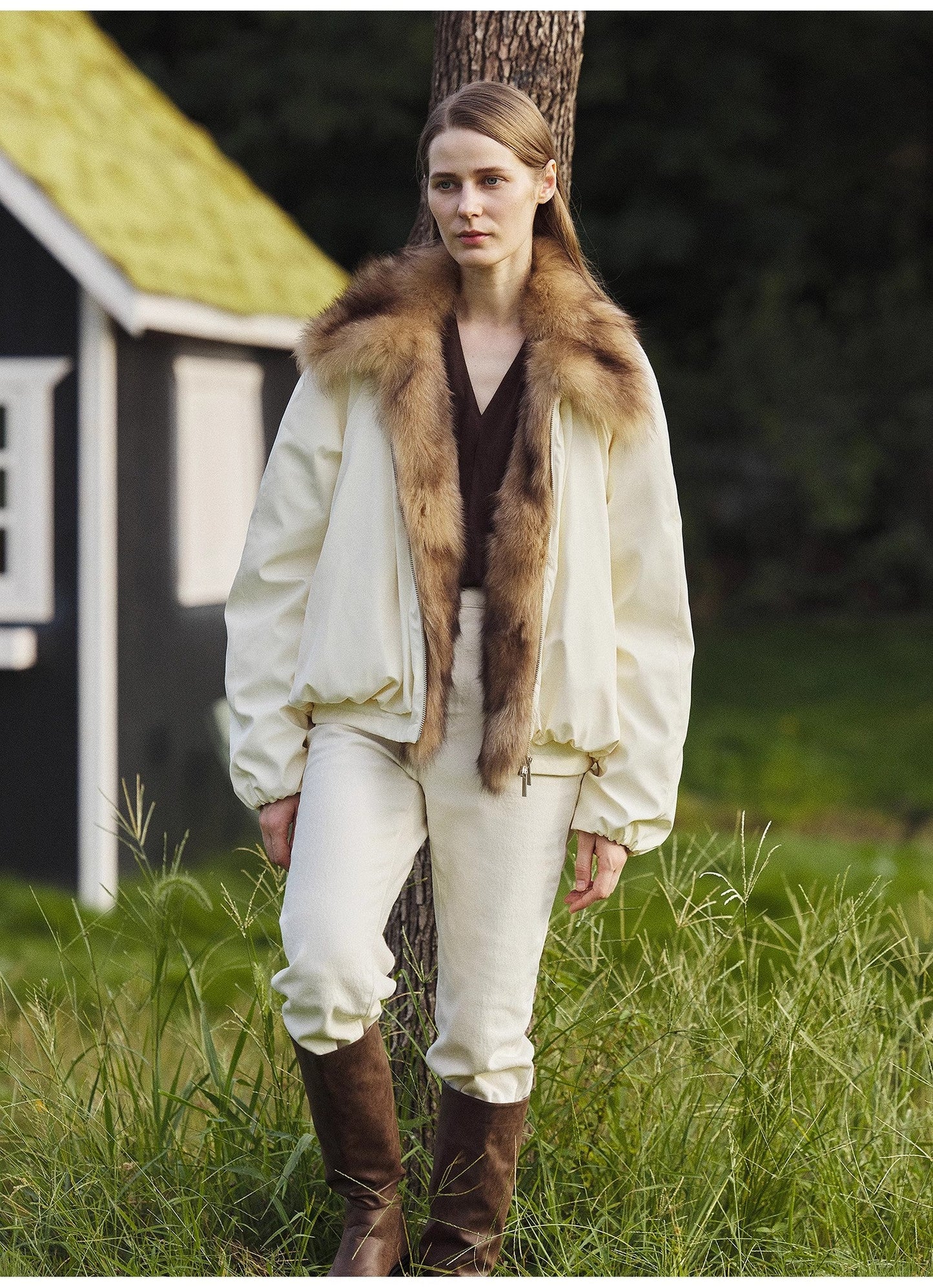 Fireladyfur Women's Detachable Contrasting Fox Fur Collar Down Jacket"Day and Night Rider"