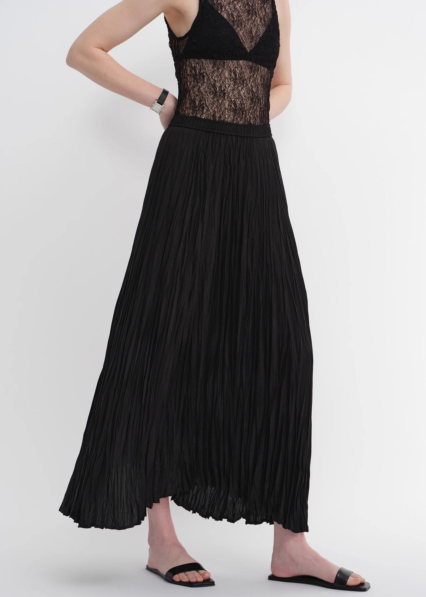 Mulberry Silk Custom Pleated Irregular Hem Skirt for Women