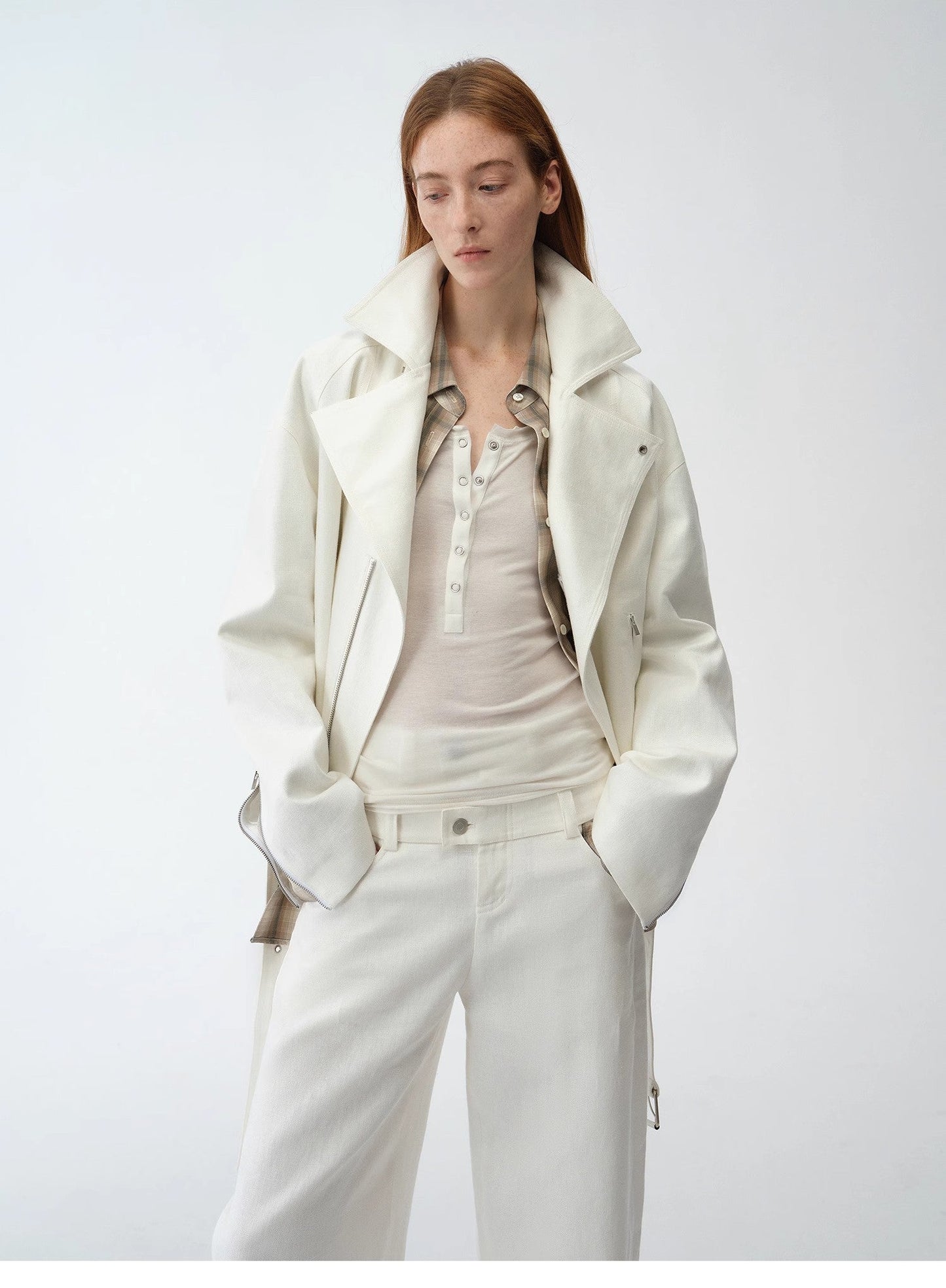 Practical Personality Linen Draped Trapezoidal Jacket"Modern Past"