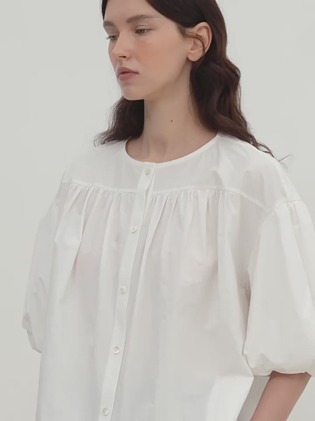 Pure Cotton Slightly Wrinkled Puff Sleeve Short Top for Women