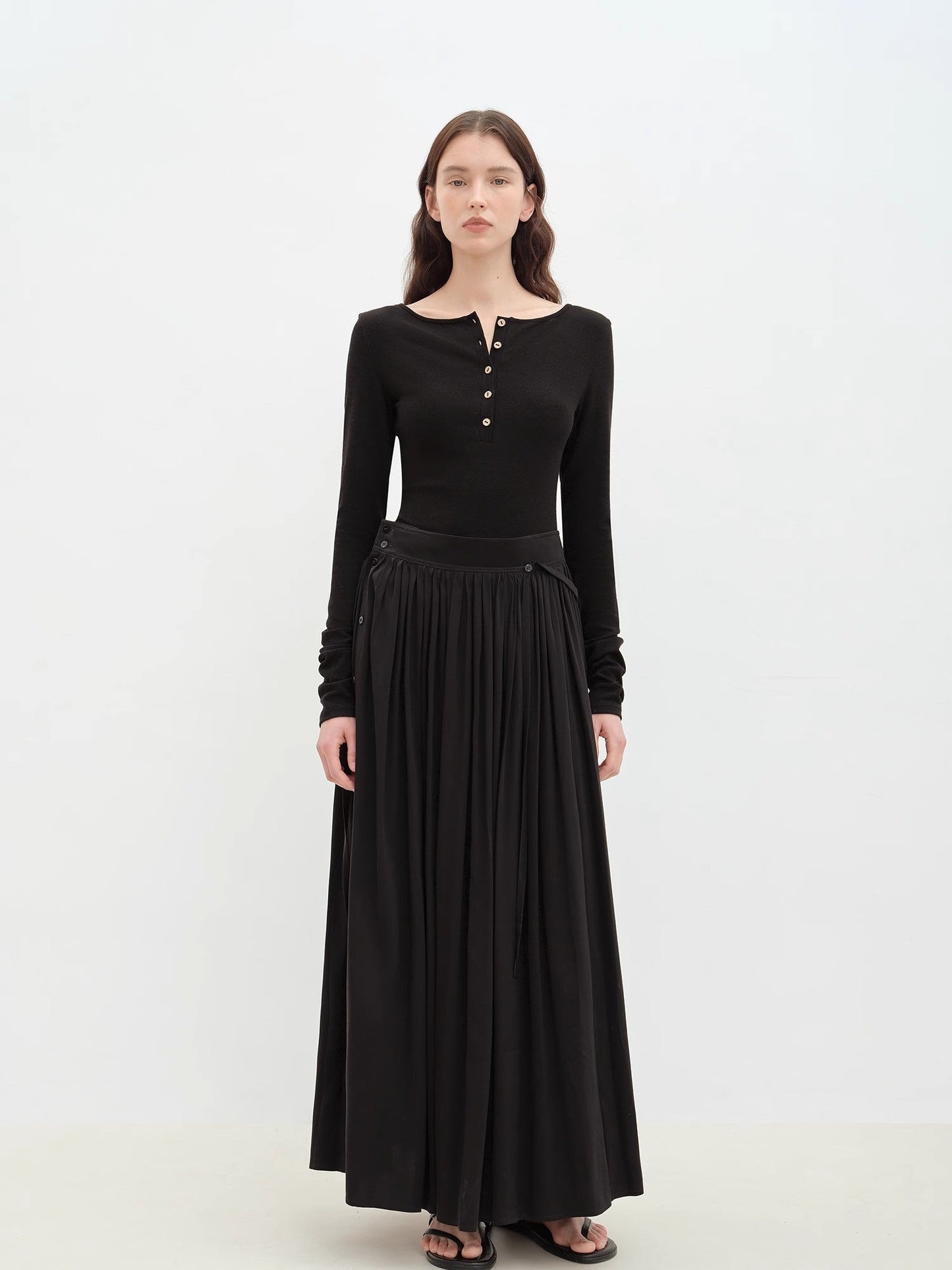 "Floating Lights on the Sea" Adjustable Waist Pleated Straight Skirt