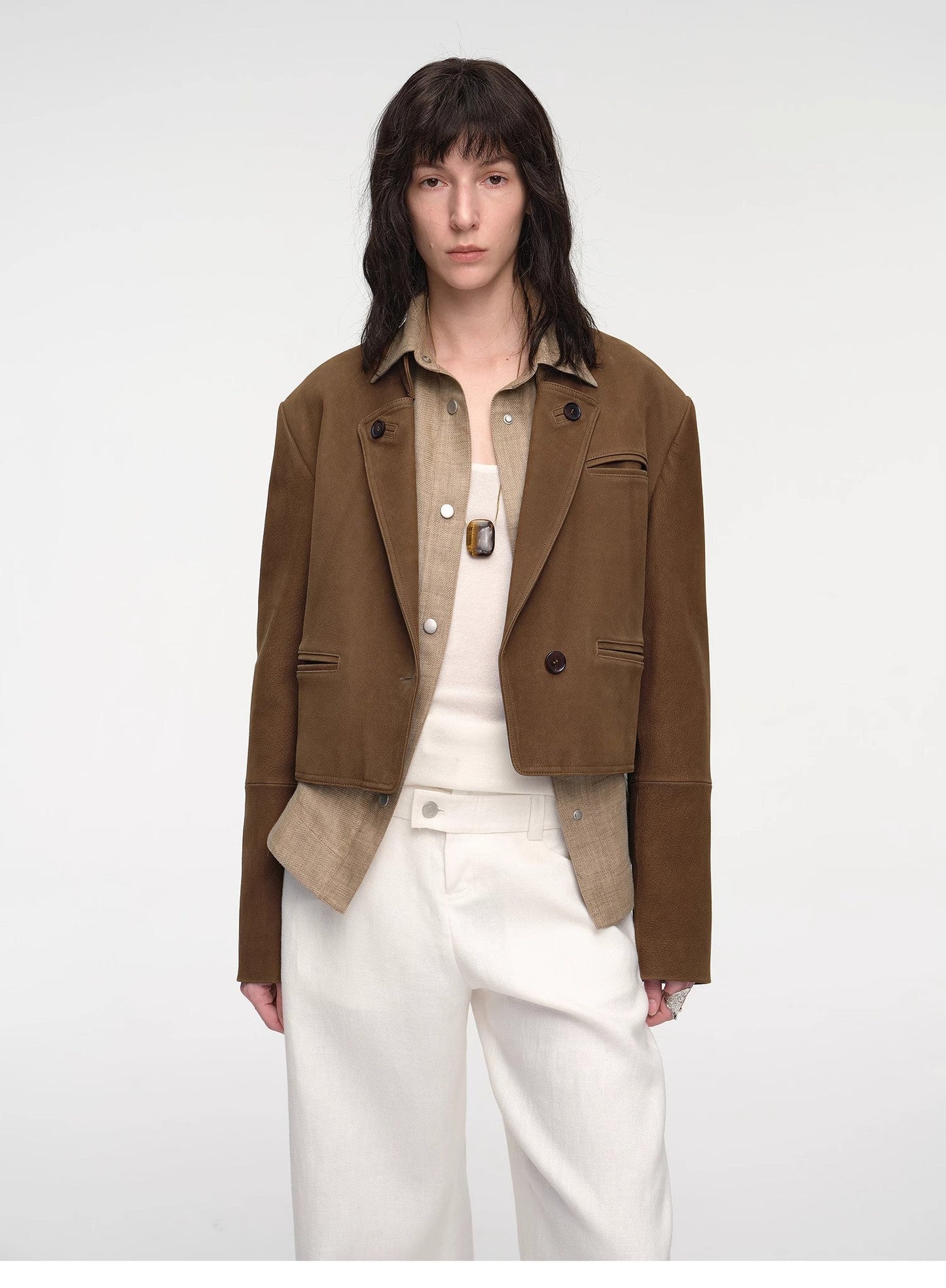 Stand Collar Suit Sheepskin Leather Short Jacket "Roman Story"