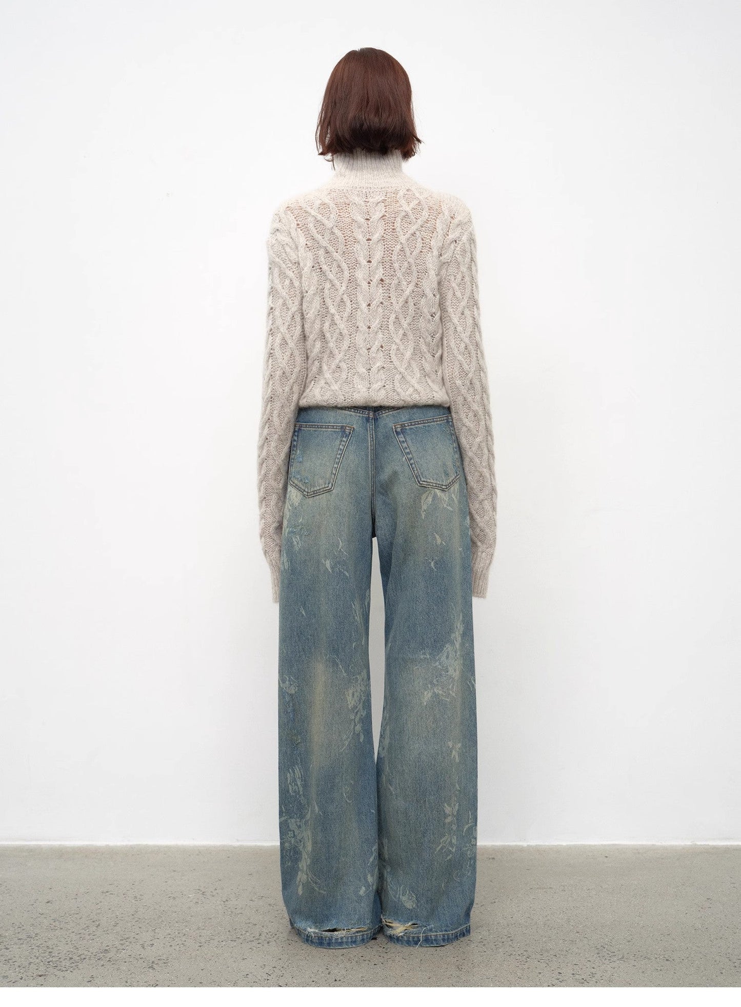 "Denim Shadow"retro Washed Printed Layered Casual Slimming Cotton Bootcut Jeans