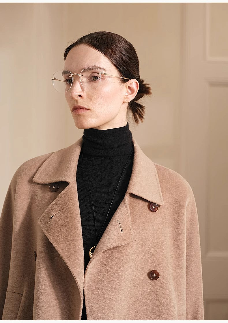 Australian Imported Wool Double-Breasted High-End Woolen Coat for Small Women