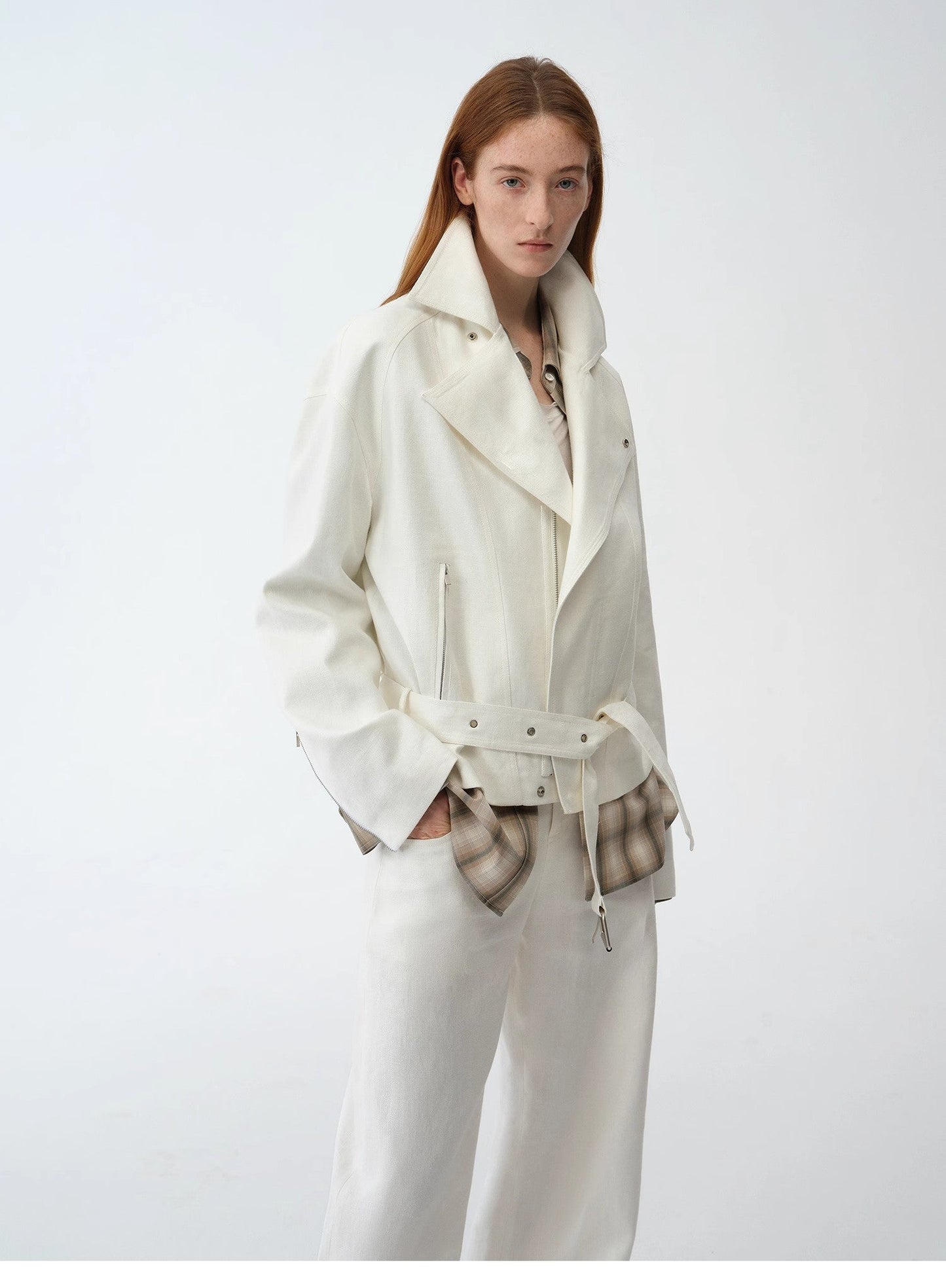 Practical Personality Linen Draped Trapezoidal Jacket"Modern Past"